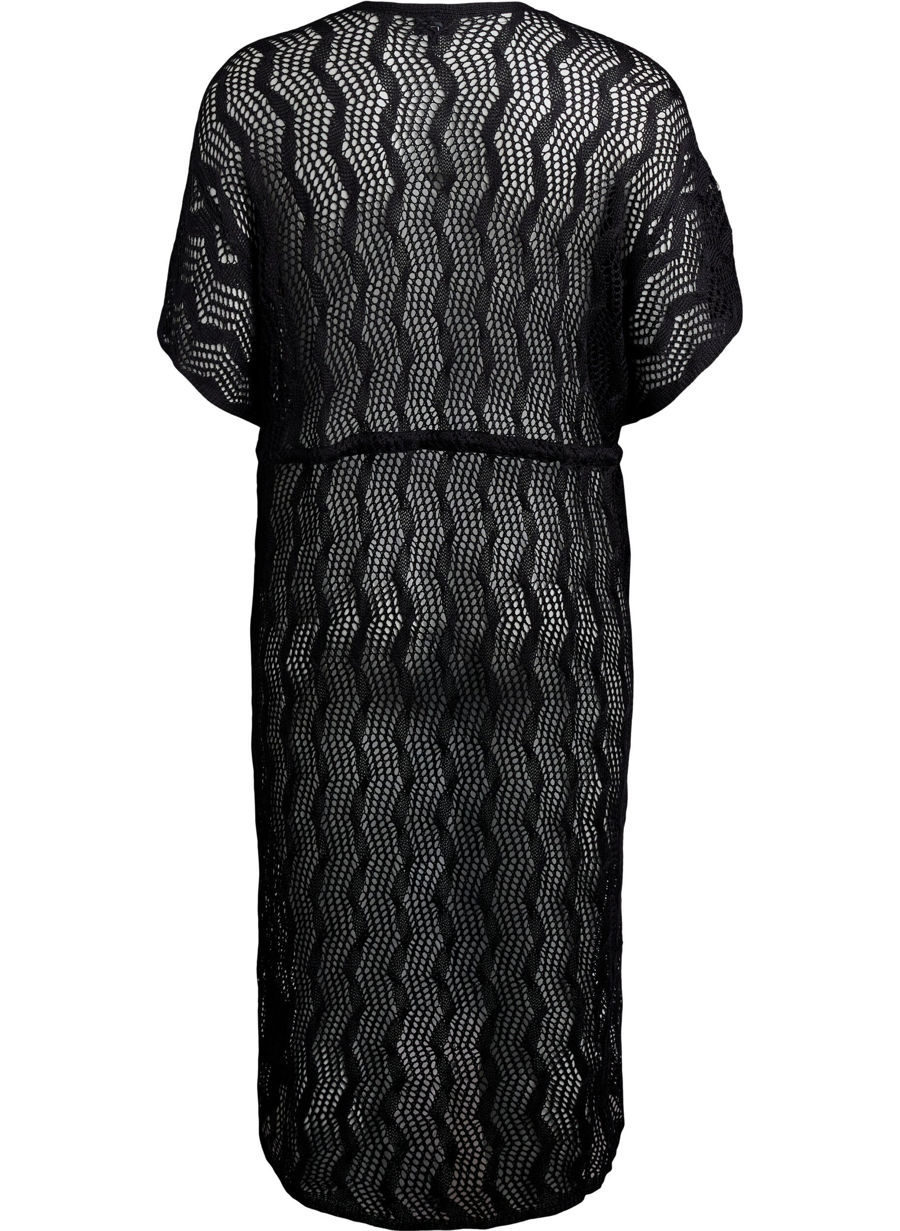 Zizzi Strand kimono met strikceintuur, Zwart, Packshot image number 1