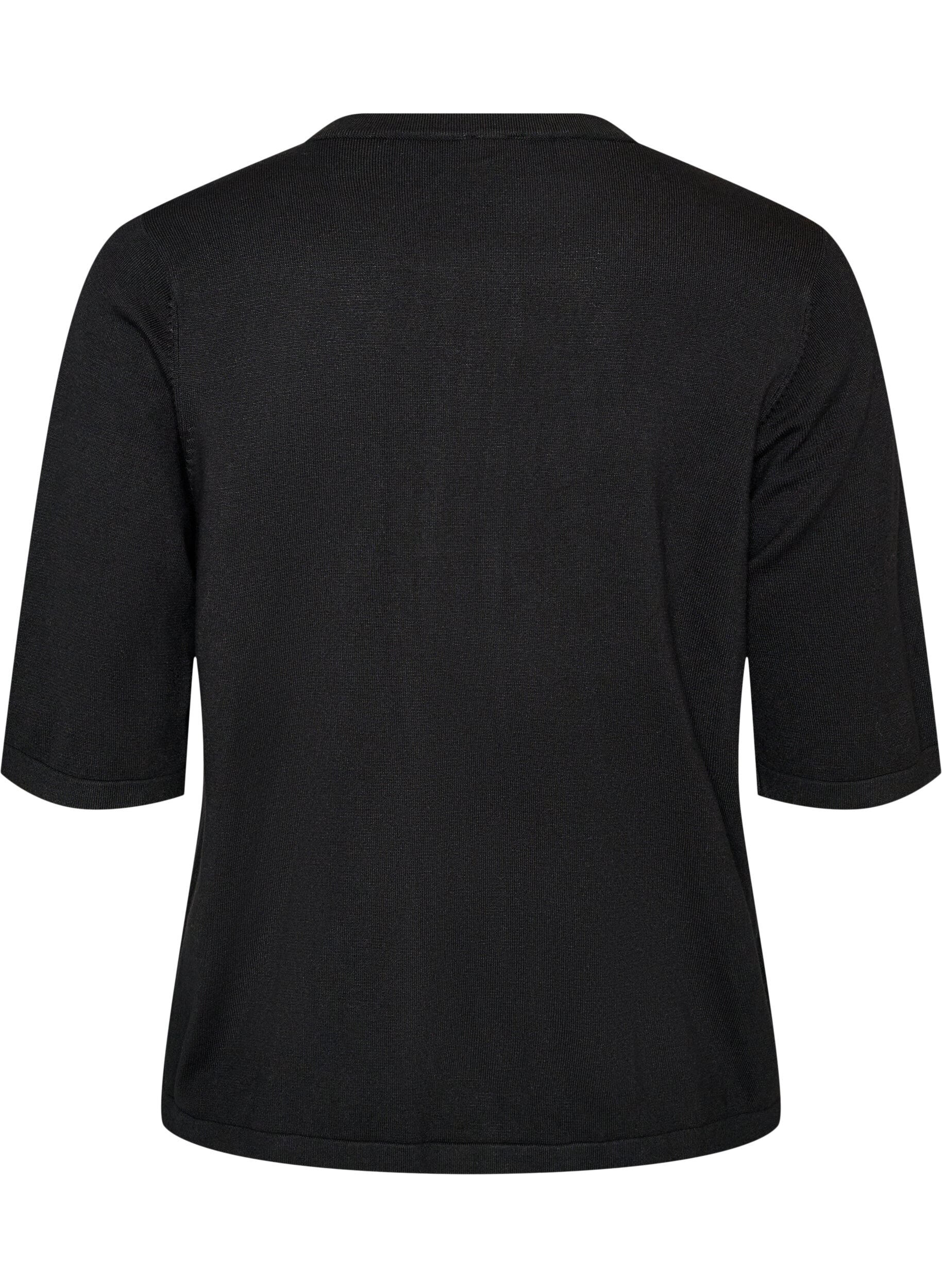 ZizziGebreid vest met hartvormige knopen en korte mouwen, Zwart, Packshot image number 1