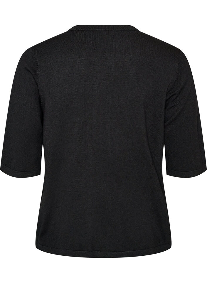 Gebreid vest met hartvormige knopen en korte mouwen, Zwart, Packshot image number 1