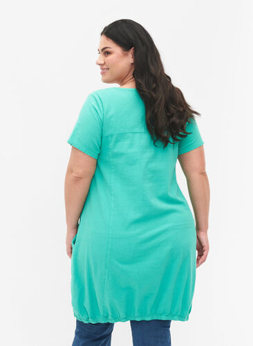 Katoenen jurk met korte mouwen, Aqua Green, Model image number 1