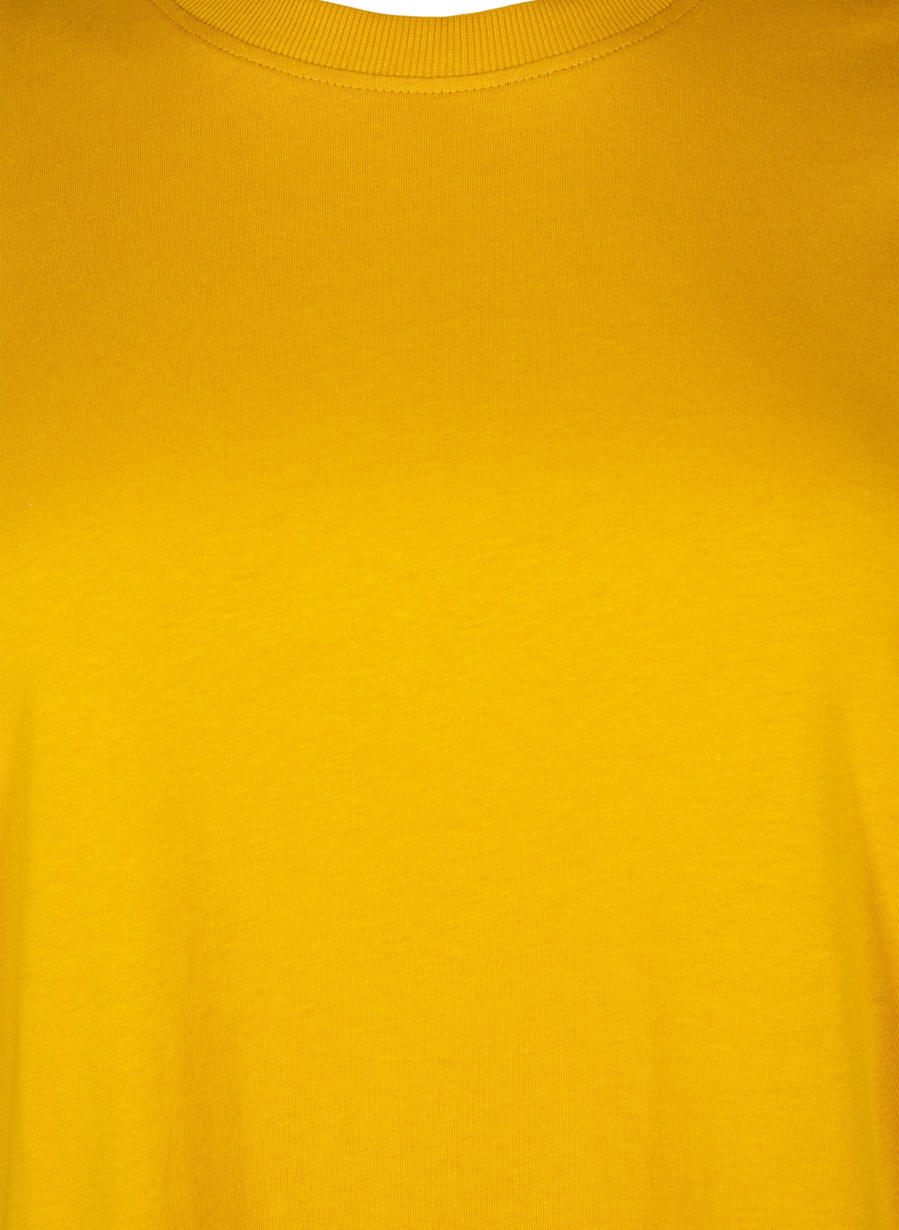 ZizziBasic katoenen T-shirt met ronde hals, Geel, Packshot image number 2
