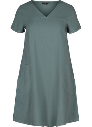 Katoenen jurk met korte mouwen, Balsam Green, Packshot image number 0