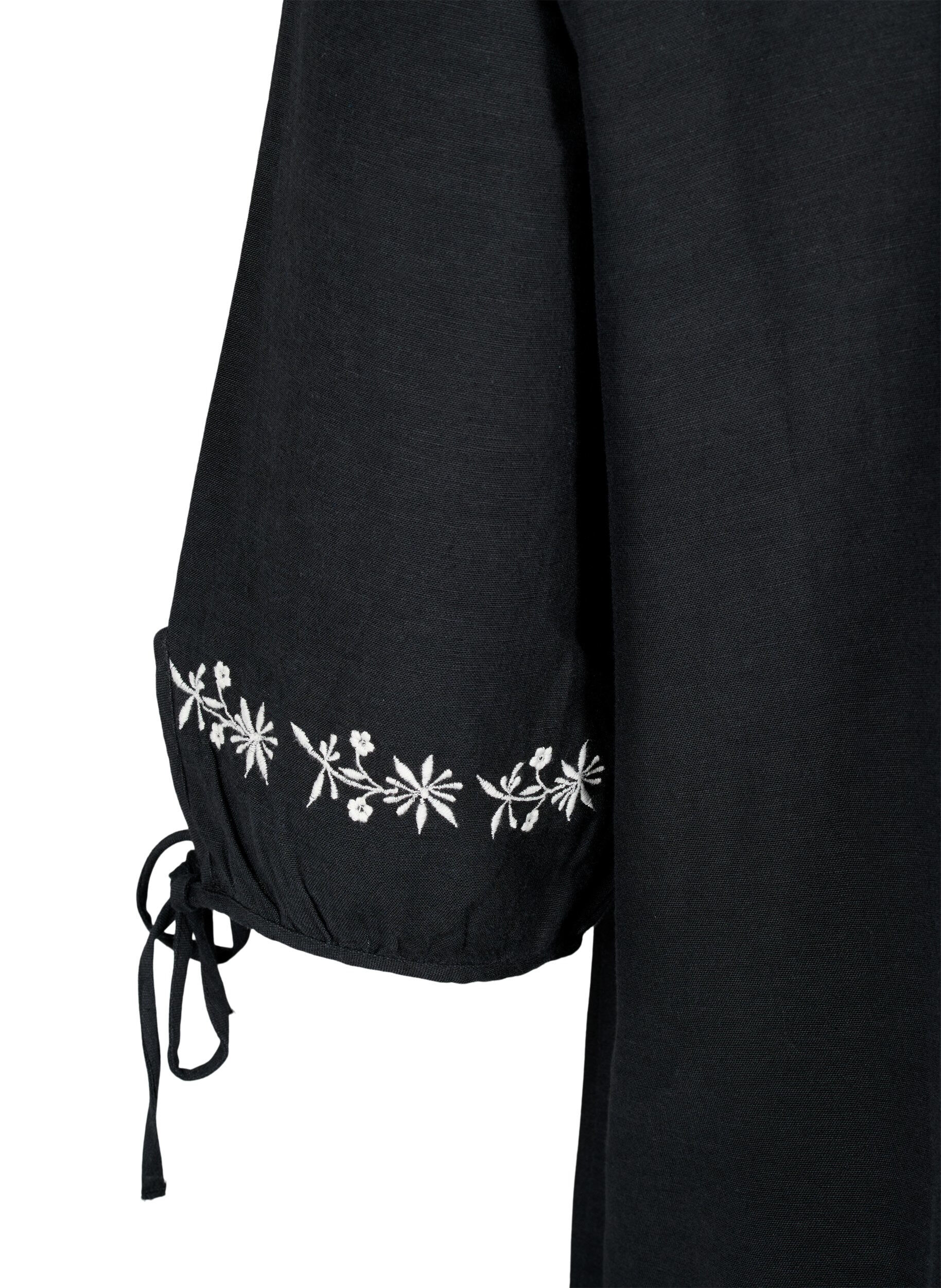 Zizzi Geborduurde blouse van katoenmix met linnen, Black W. EMB, Packshot image number 3