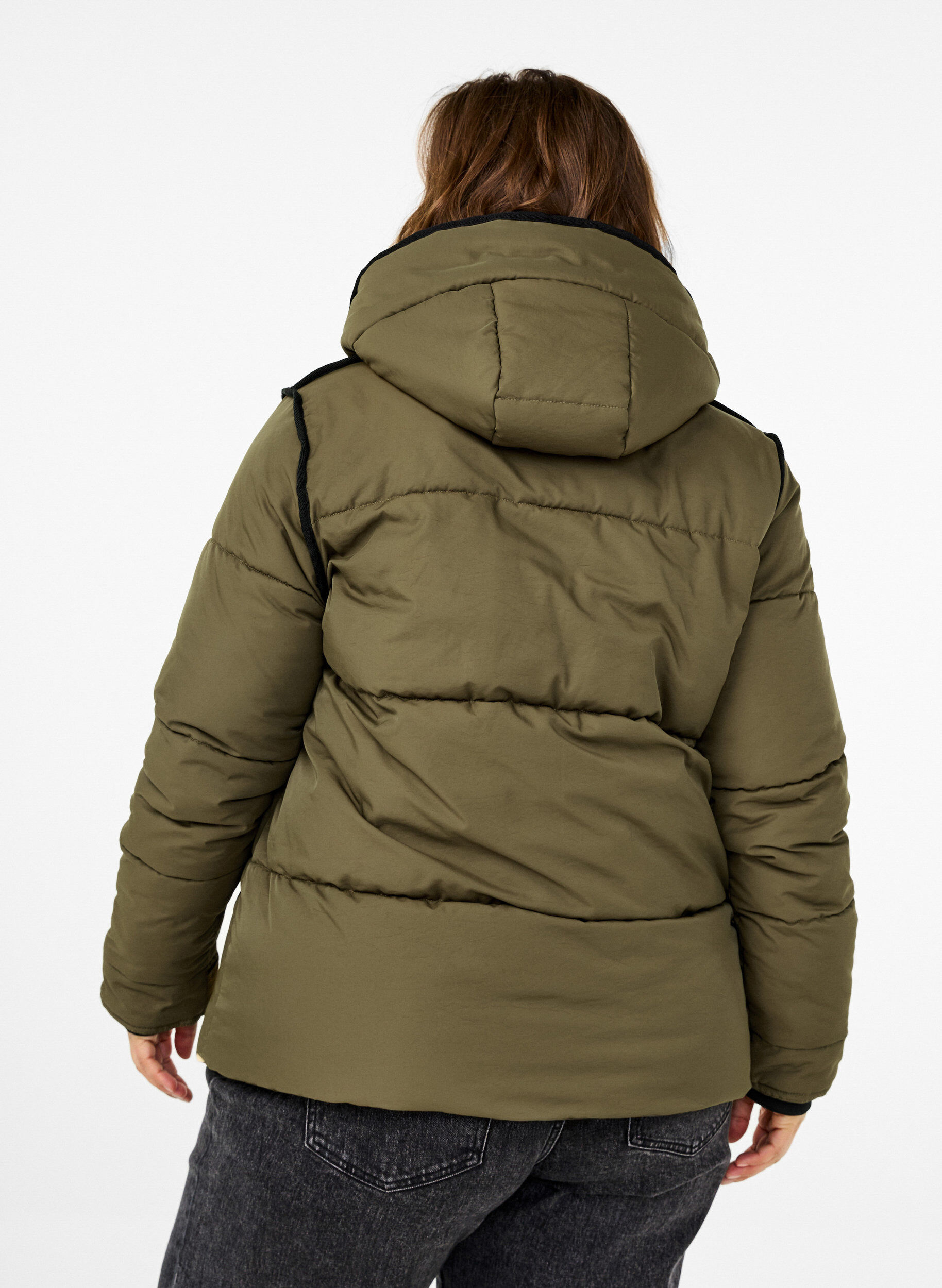 Zizzi Korte puffer jas met contrastdetails, Groen, Model image number 2