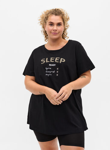Oversized pyjama t-shirt met biologisch katoen, Black Sleep, Model image number 0
