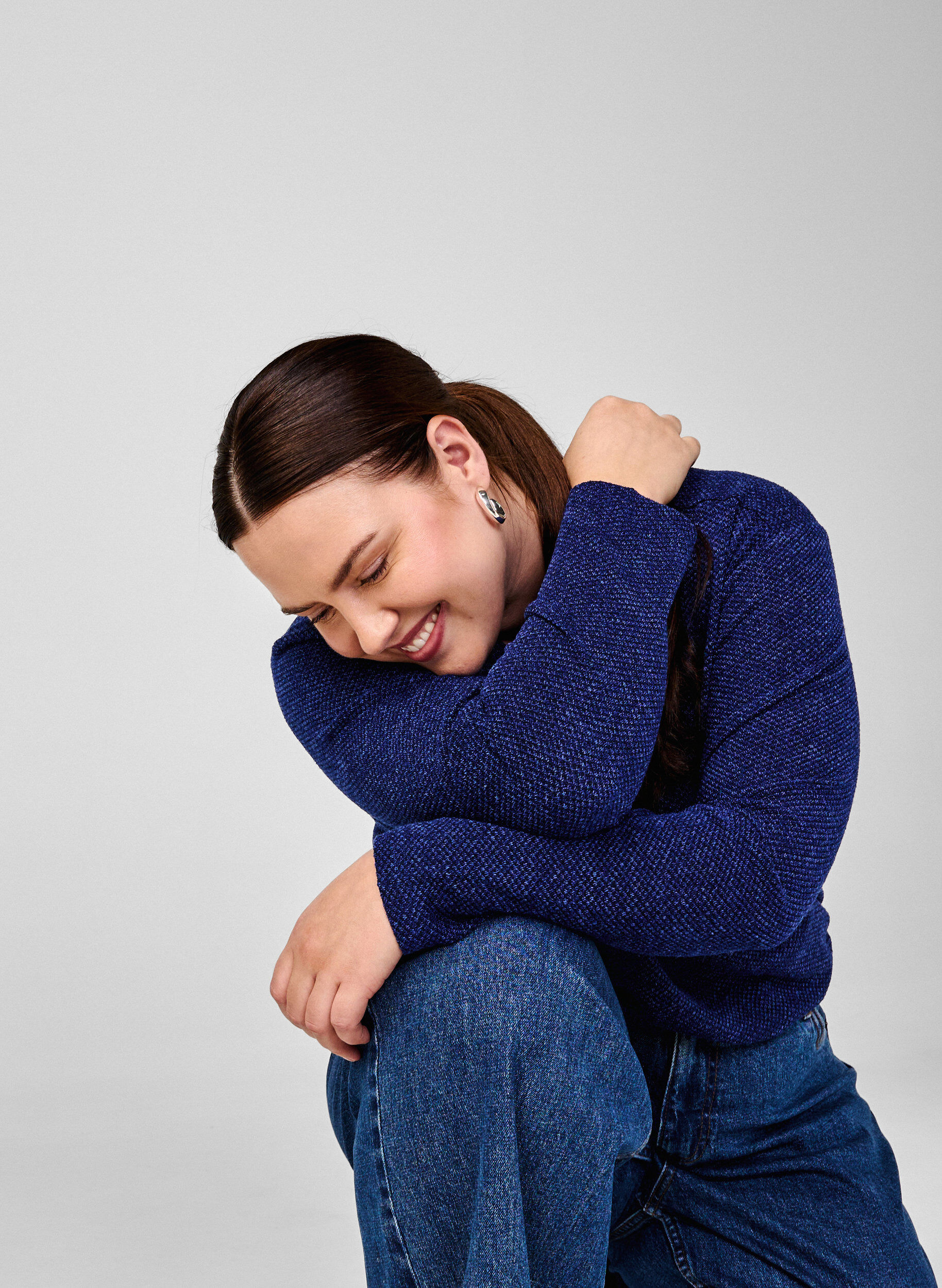 Zizzi Melange Blouse met een rond halsje en lange mouw, Sodalite Blue, Image image number 0