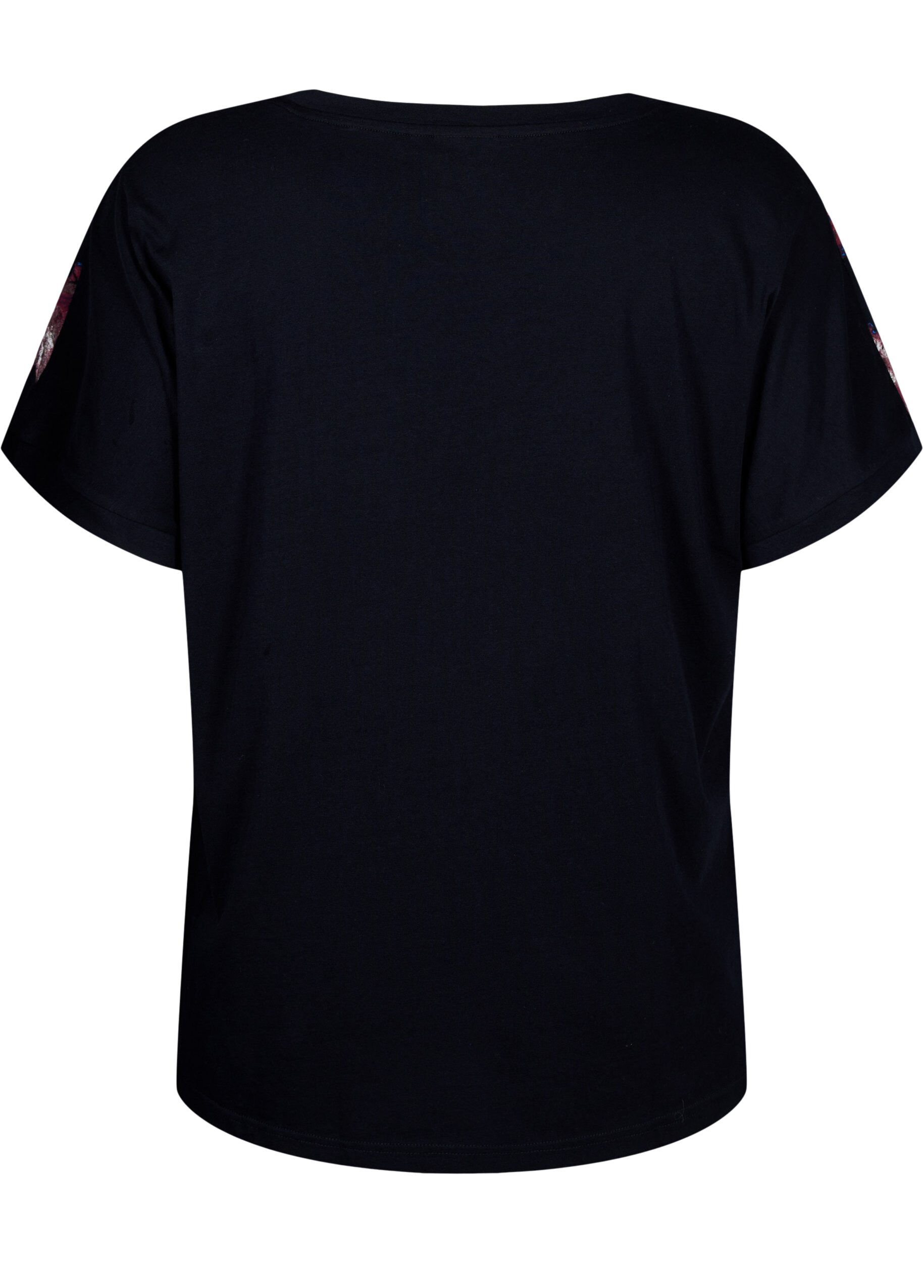 Zizzi Soepelvallend T-shirt met bloemenprint, Black Purple Fl. AOP, Packshot image number 1