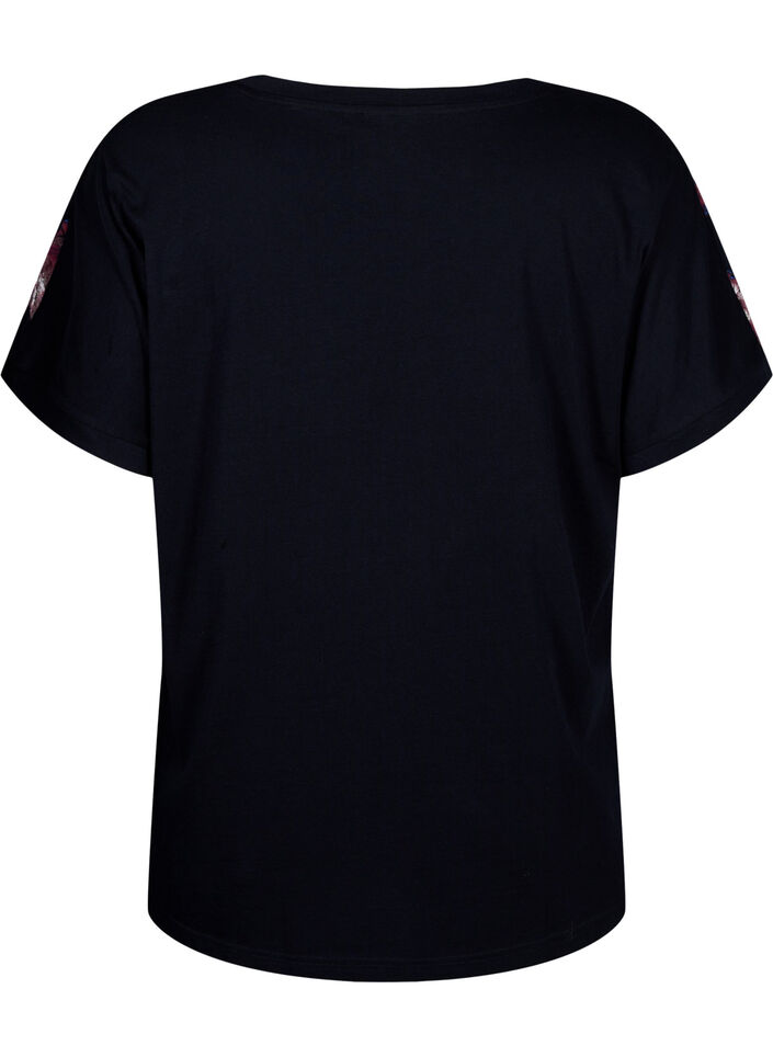 Soepelvallend T-shirt met bloemenprint, Black Purple Fl. AOP, Packshot image number 1