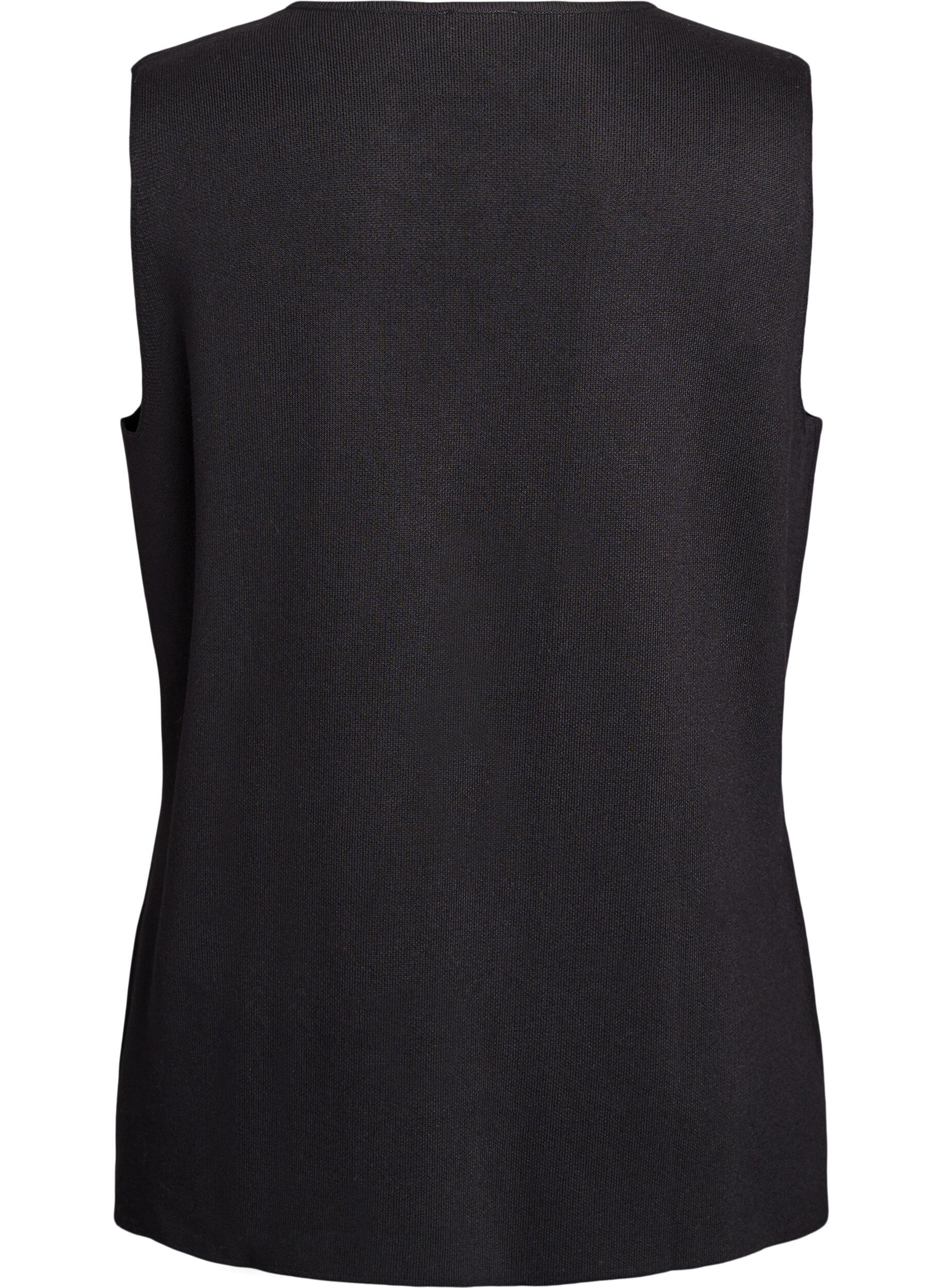 ZizziMouwloze breisel vest met decoratieve knopen, Zwart, Packshot image number 1