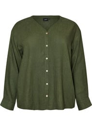 Blouse in linnen en viscose met V-hals, Groen