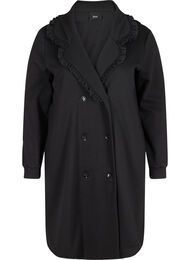 Lange jas met brede kraag en ruche details, Black