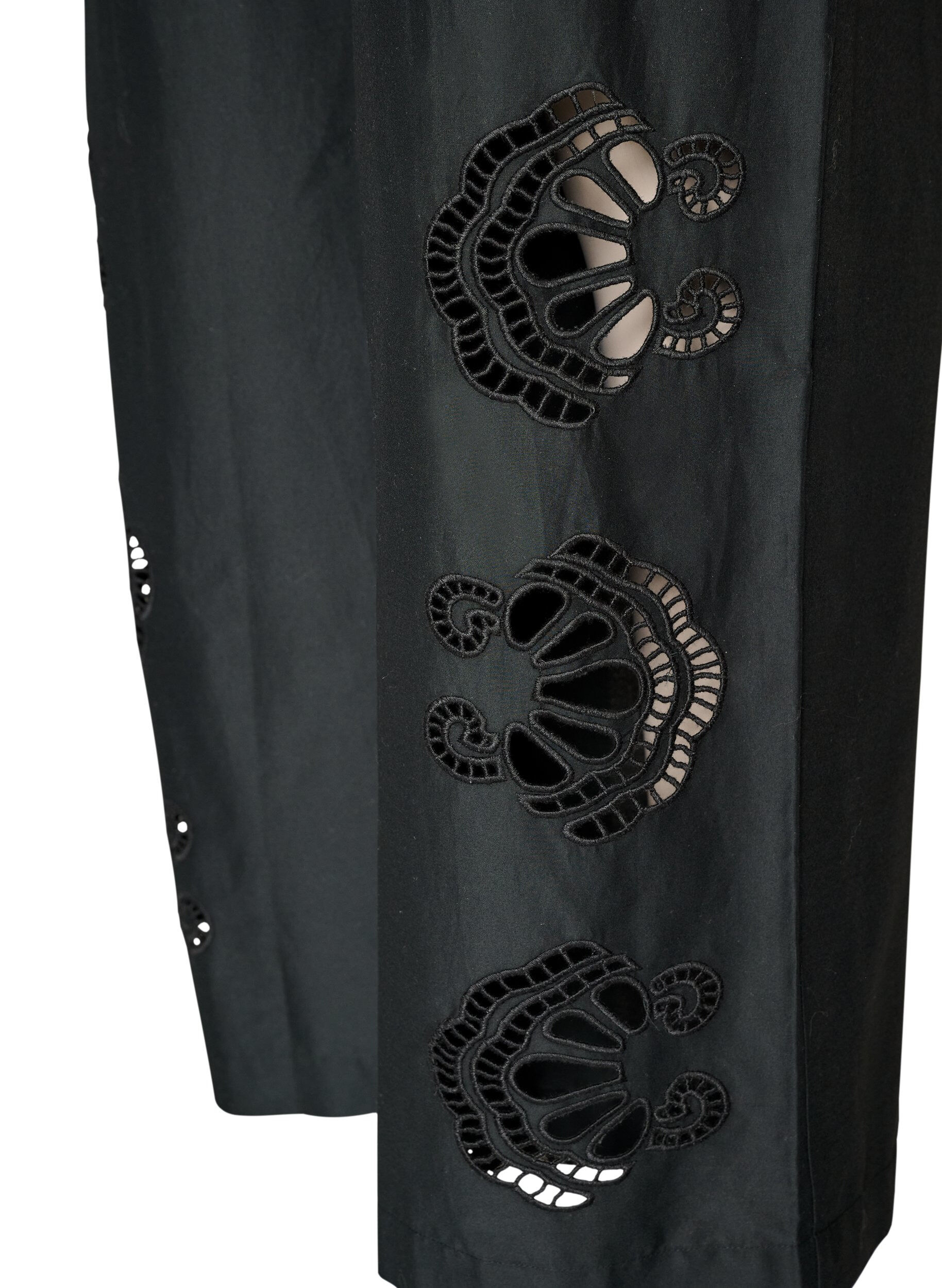 ZizziKatoenen broek met geborduurde uitsnijdingen, Zwart, Packshot image number 3