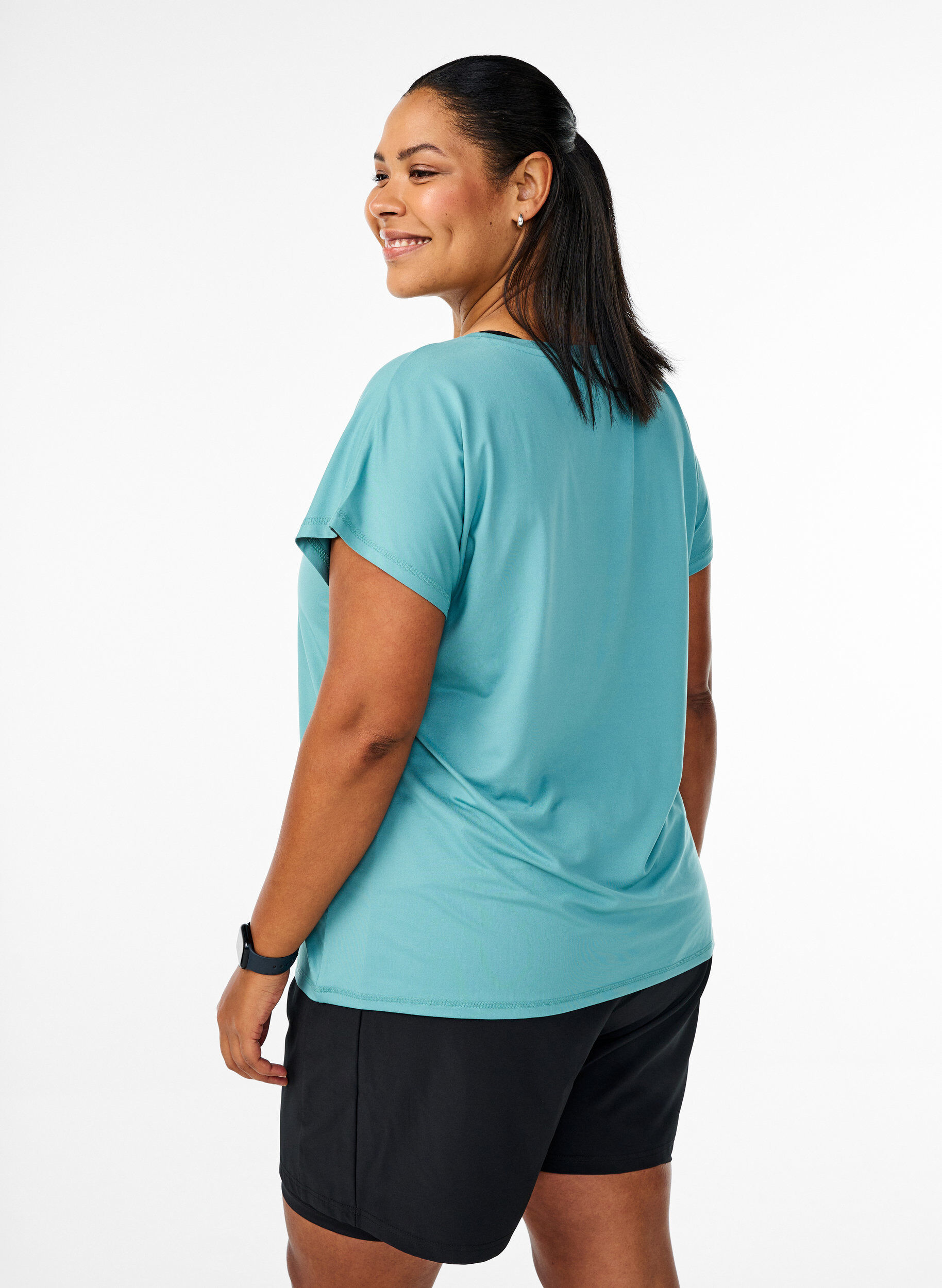 Zizzi Losse trainingsshirt met v-hals, Groen, Model image number 2
