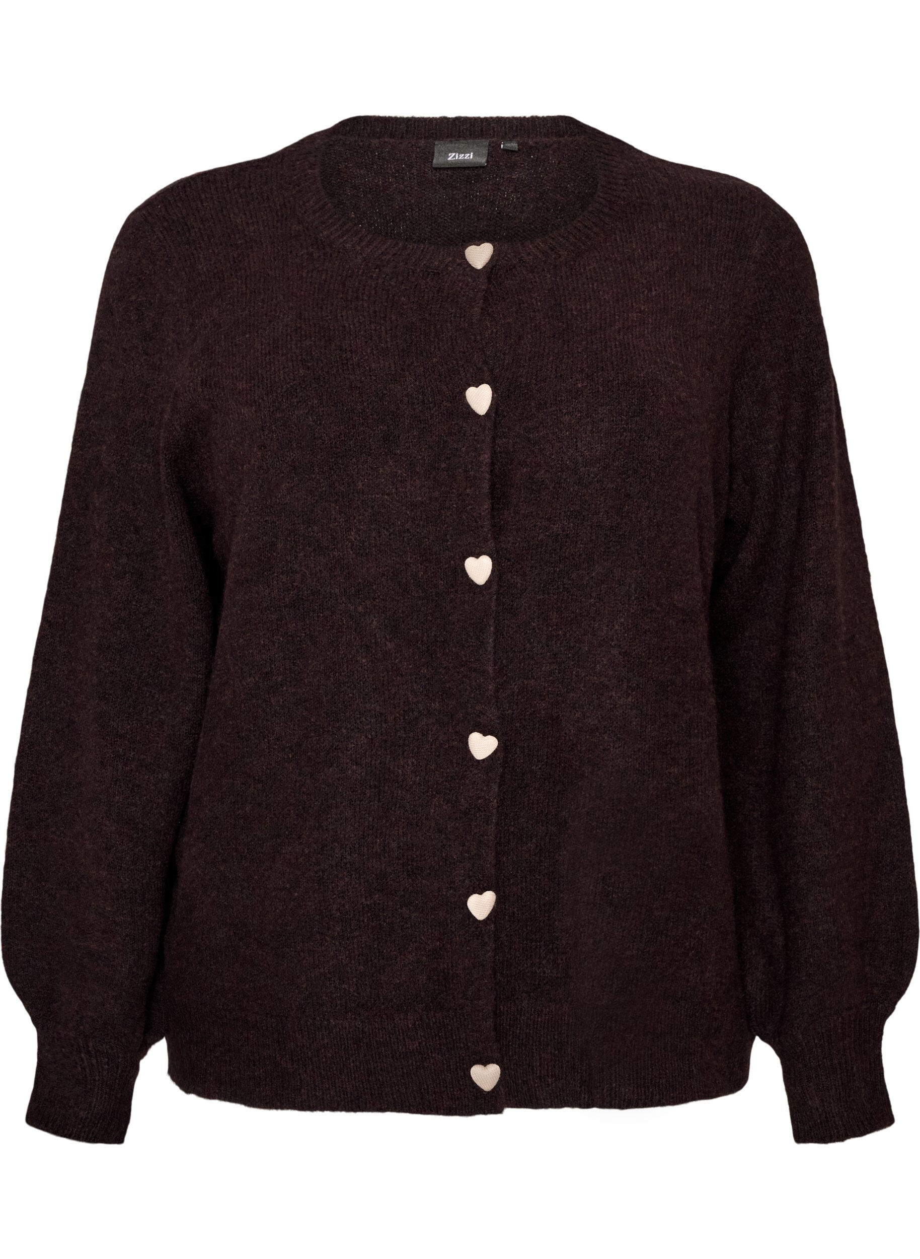 ZizziCardigan met hartvormige knopen, Bruin, Packshot image number 0