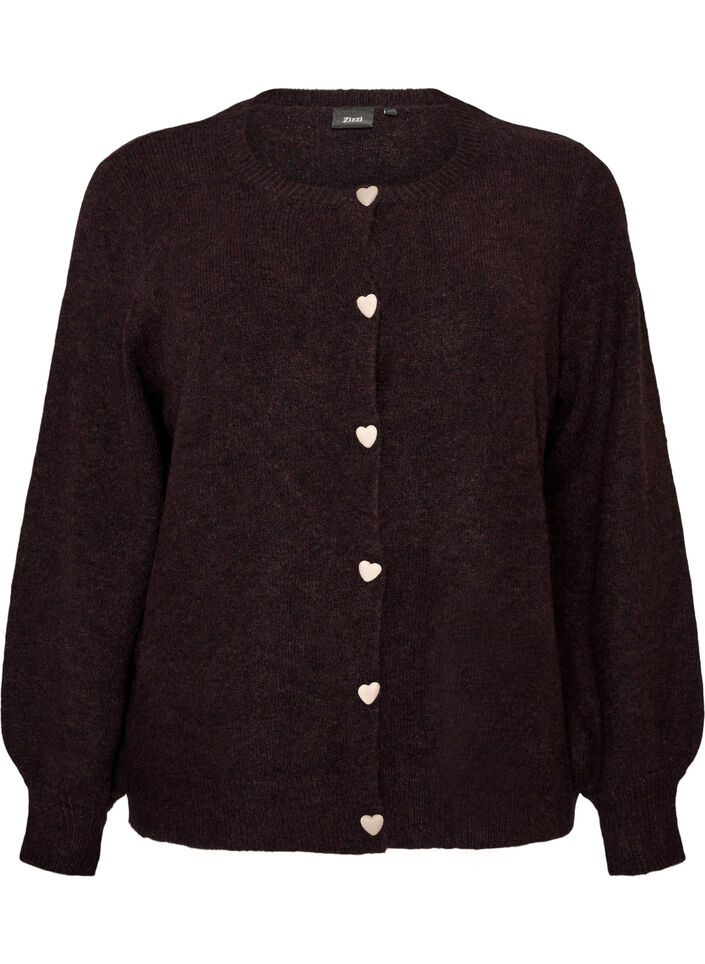 Cardigan met hartvormige knopen, Bruin, Packshot image number 0