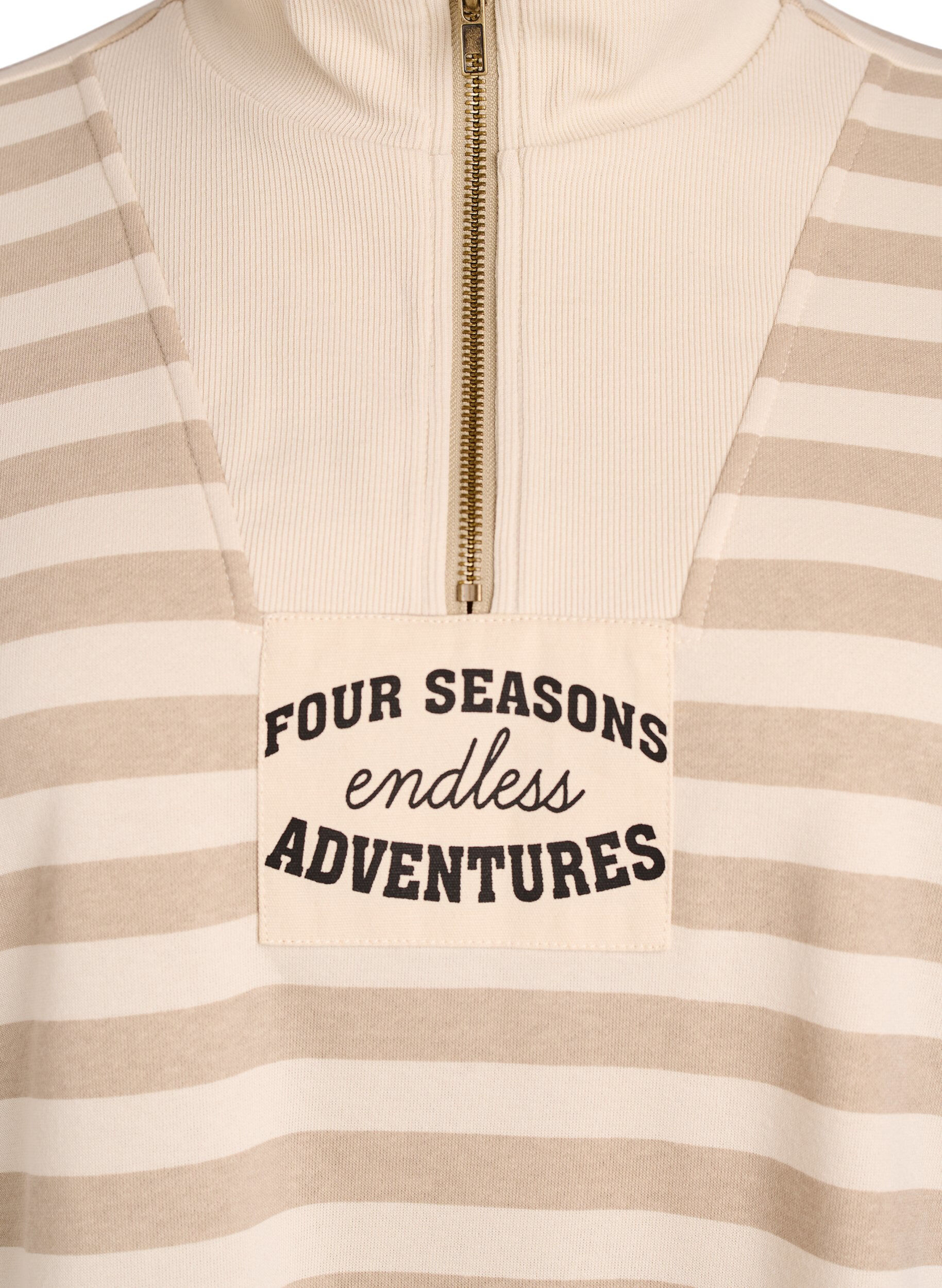 Zizzi Gestreept sweatshirt met hoge col en ritssluiting, Beige, Packshot image number 2