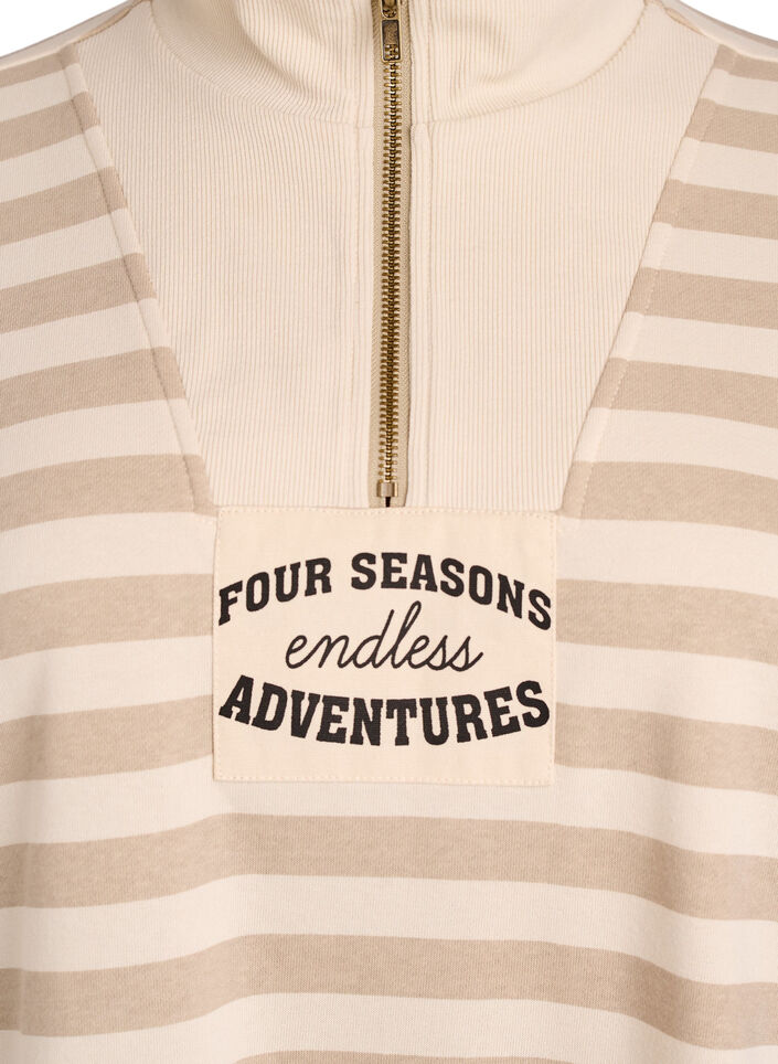 Gestreept sweatshirt met hoge col en ritssluiting, Beige, Packshot image number 2