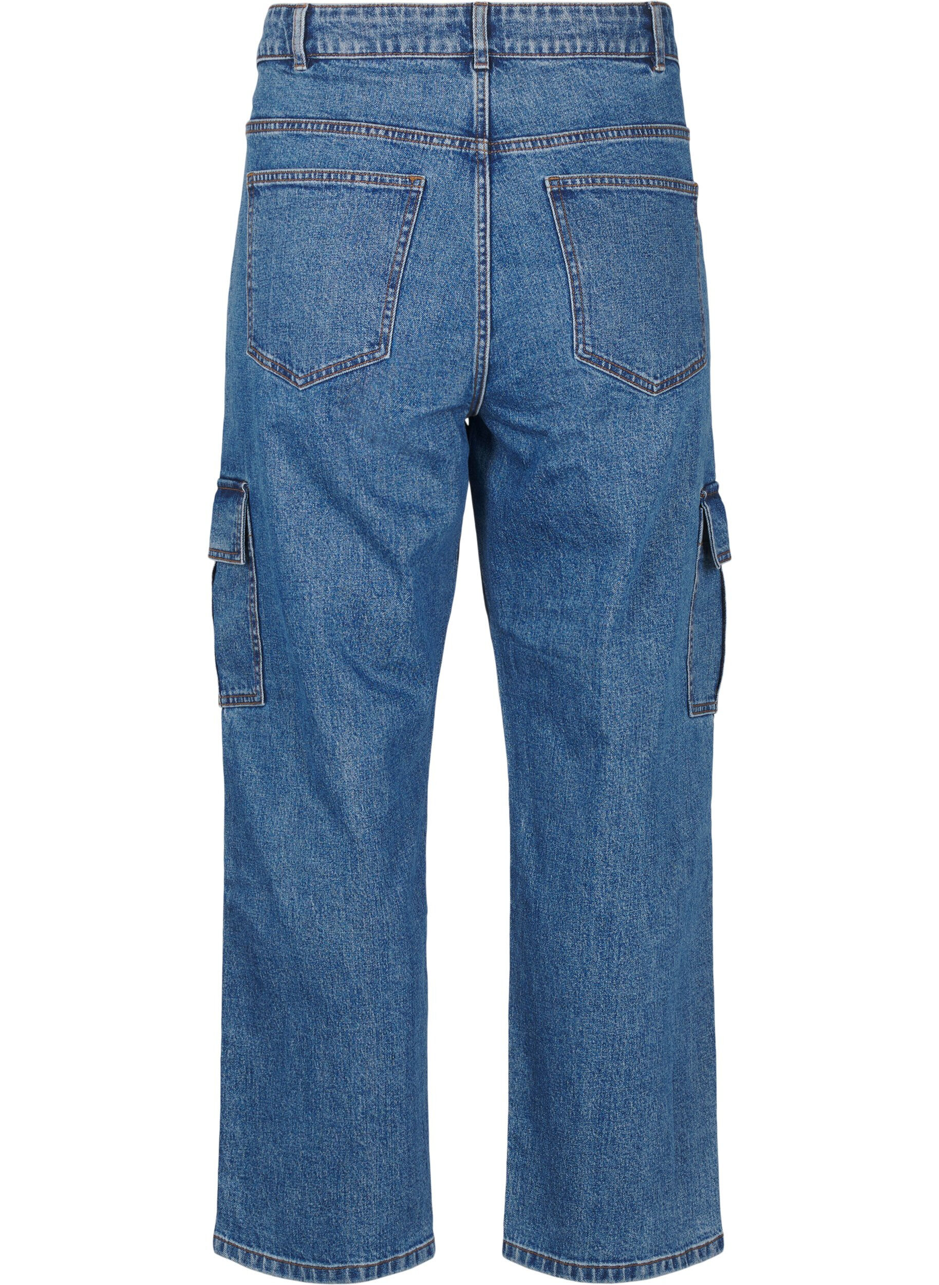 Zizzi Cargo jeans met hoge taille, Blue Denim, Packshot image number 1