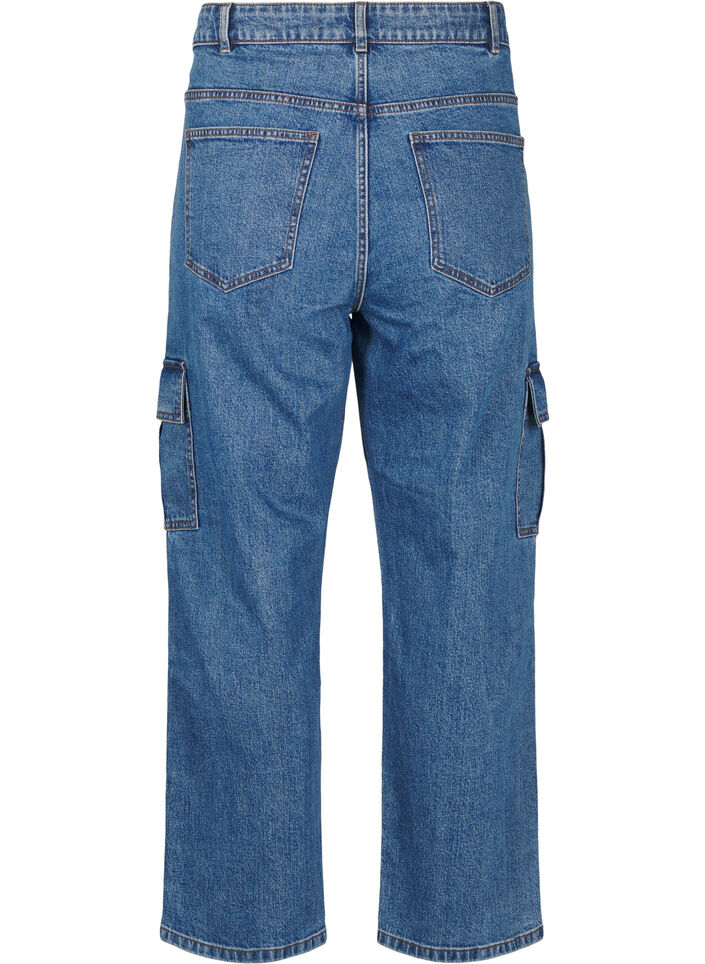 Cargo jeans met hoge taille, Blue Denim, Packshot image number 1