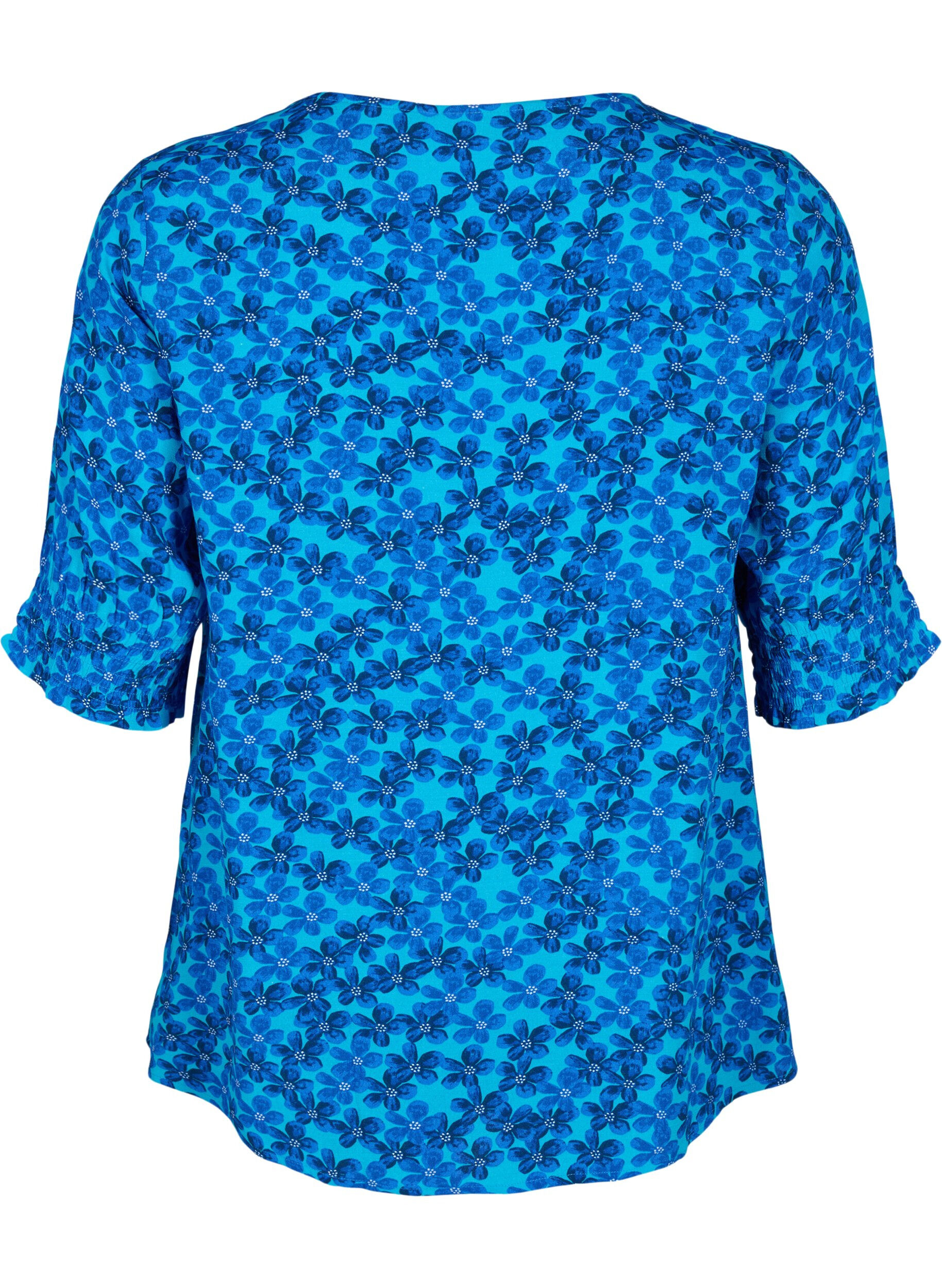 Zizzi Viscose blouse met knopen, Blue Small Flower, Packshot image number 1