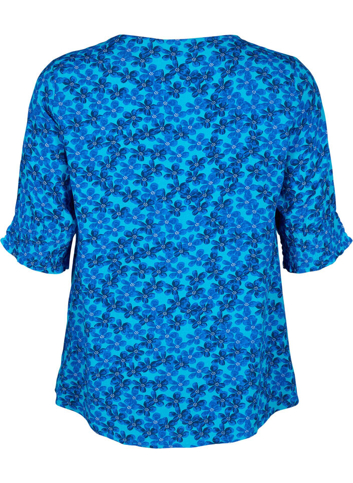 Viscose blouse met knopen, Blue Small Flower, Packshot image number 1