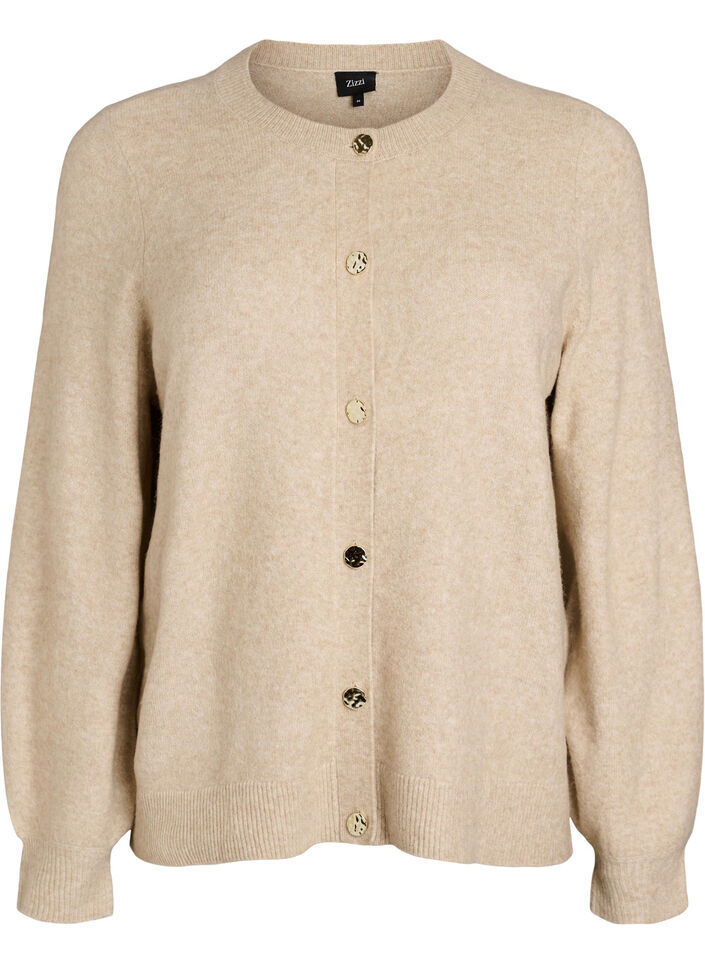 Vest in zacht breisel met goudkleurige knopen, Beige, Packshot image number 0