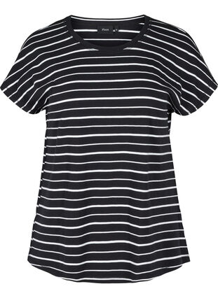 Katoenen t-shirt met strepen, Black/White Stripe, Packshot image number 0