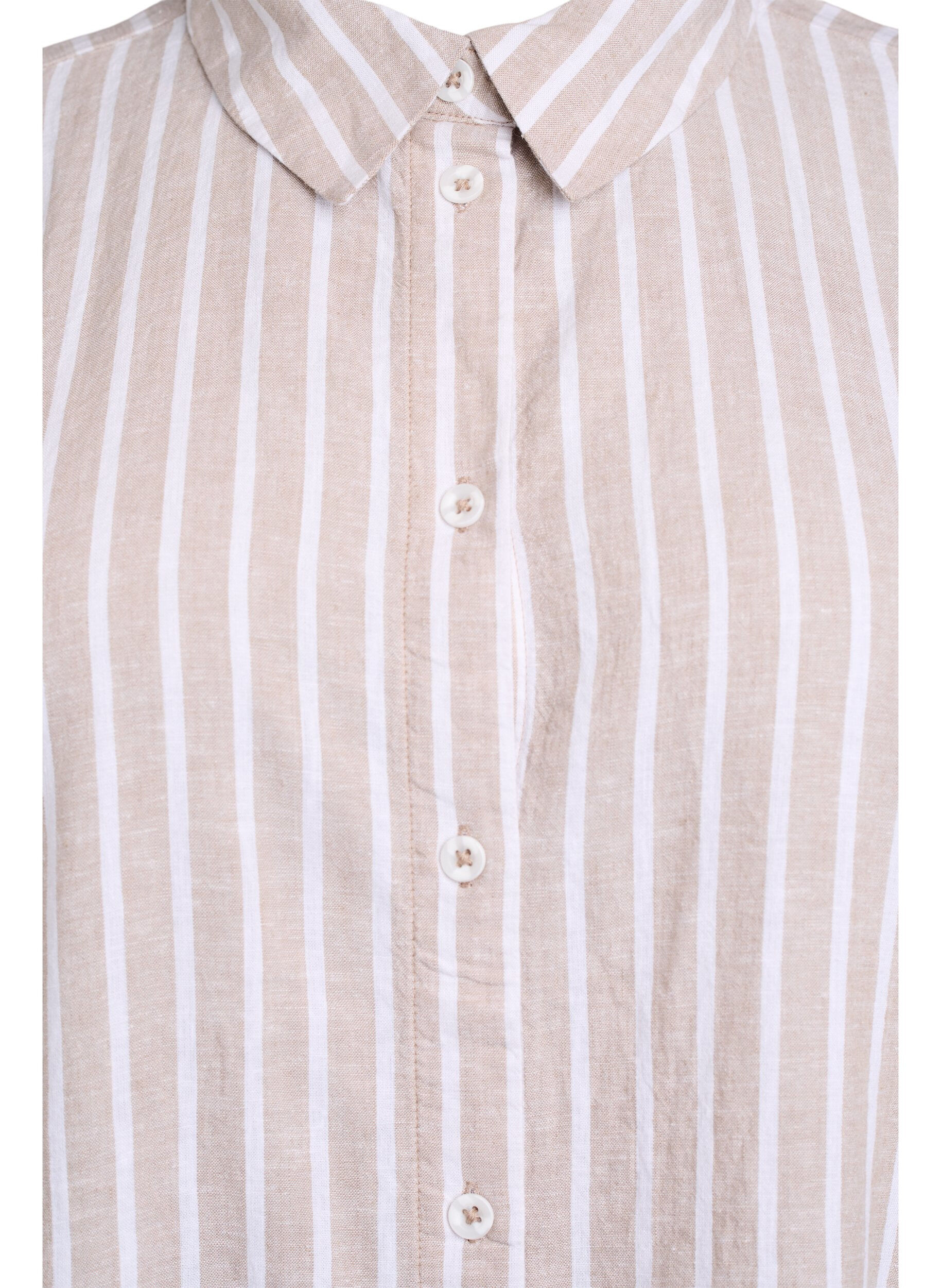 Zizzi Shirt van linnen en viscose met strepen, Beige, Packshot image number 2