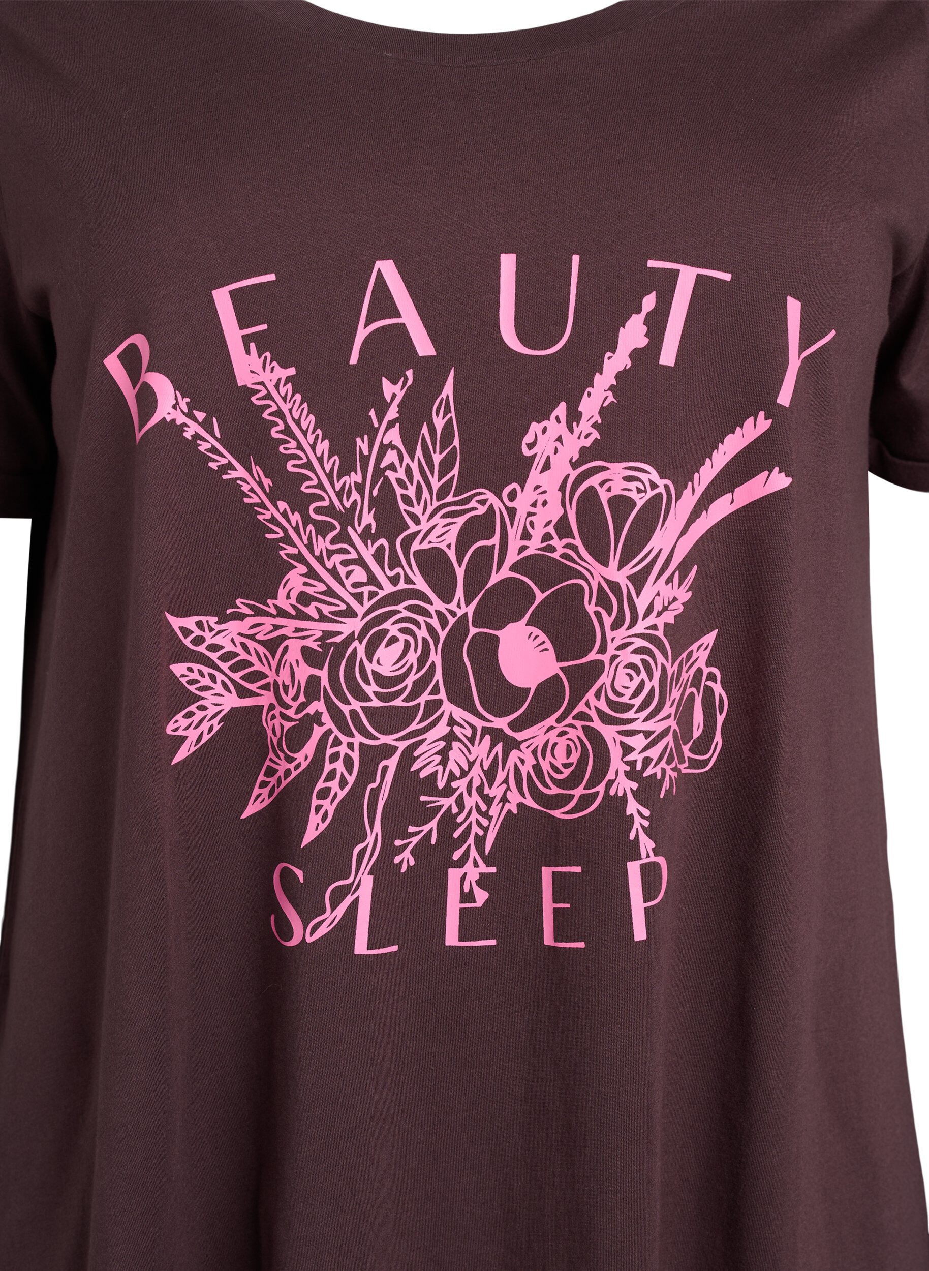 Zizzi Nachtjapon van biologisch katoen met korte mouwen, Bruin, Packshot image number 2