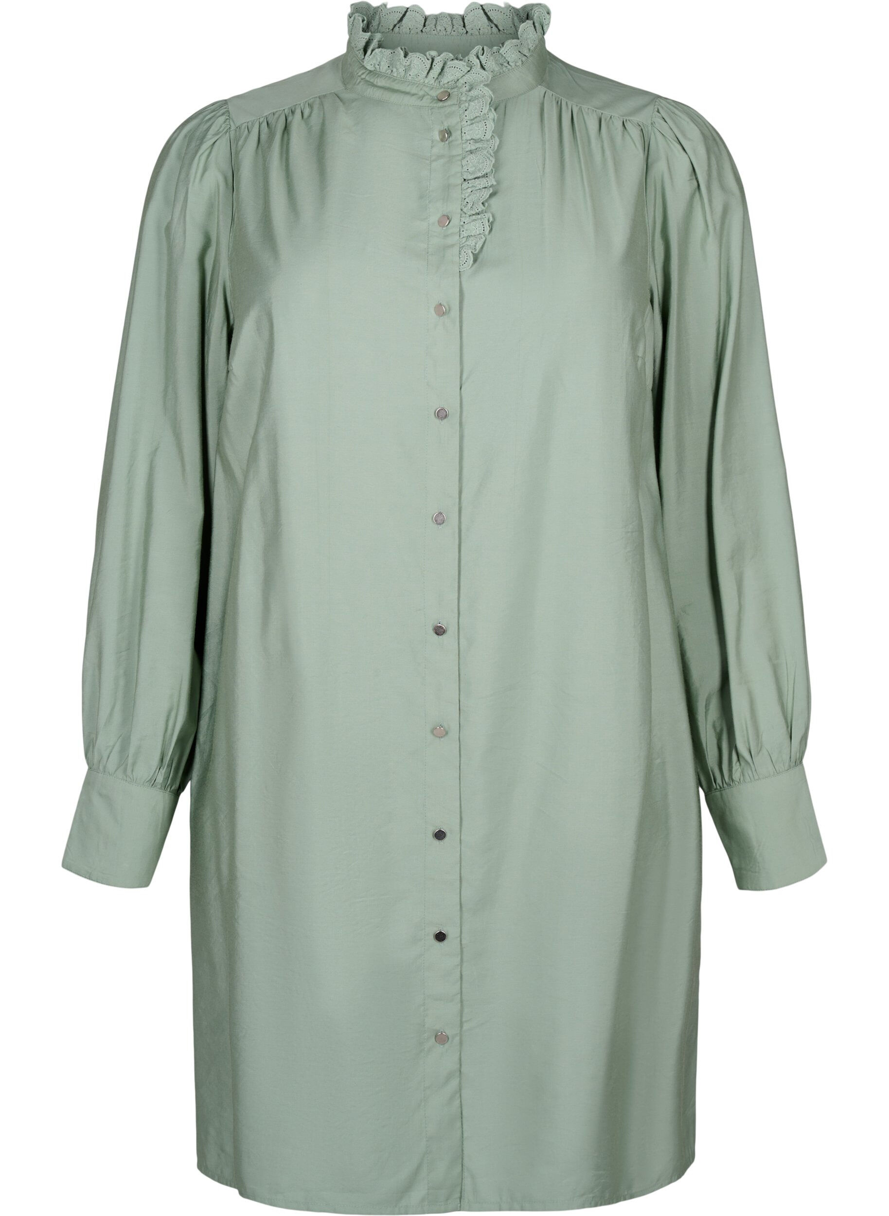 Zizzi Viscose Shirt Jurk met ruffles, Groen, Packshot image number 0