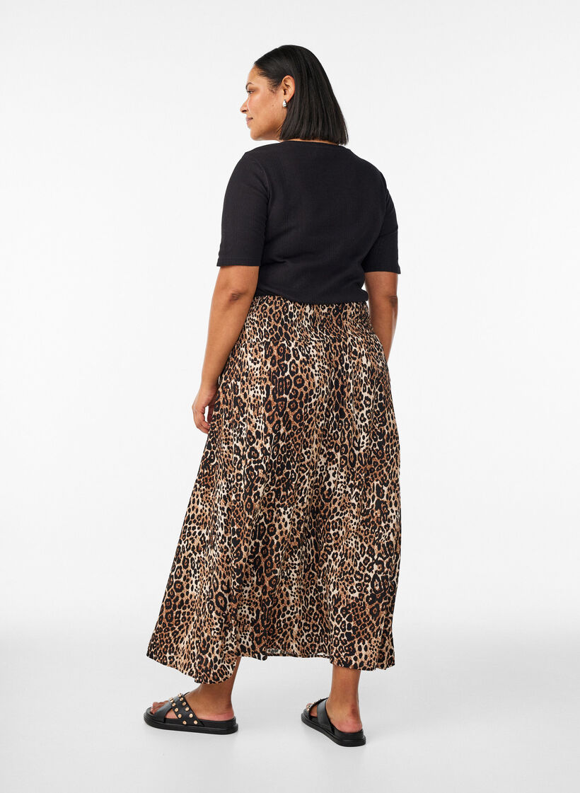 Viscose maxi-rok met smock, Bruin, Model image number 1