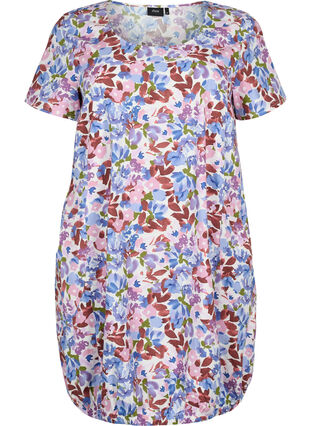 Bedrukte katoenen jurk met korte mouw, Cloud D. Flower AOP, Packshot image number 0