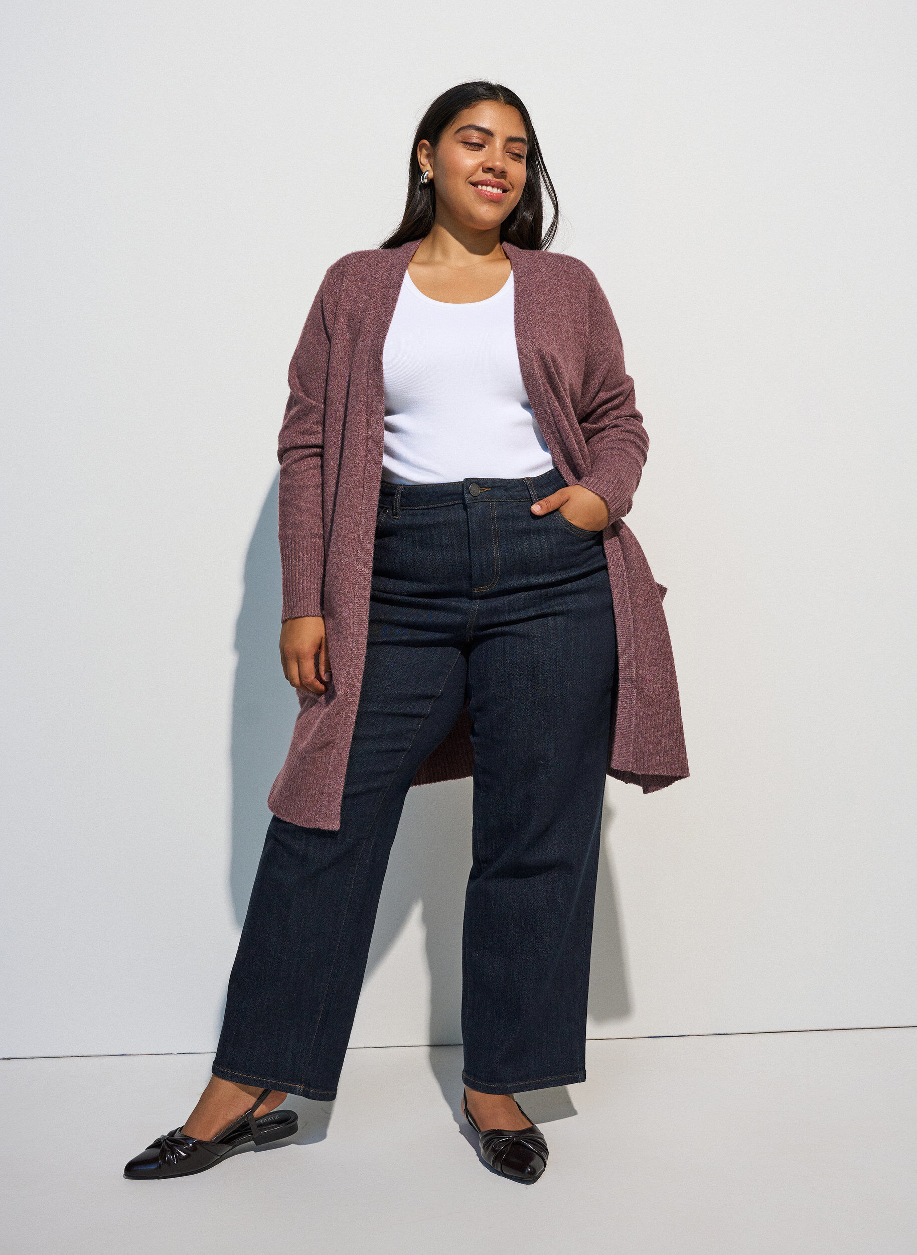 ZizziGeribd gebreid vest met zakken, Rood, Model image number 1