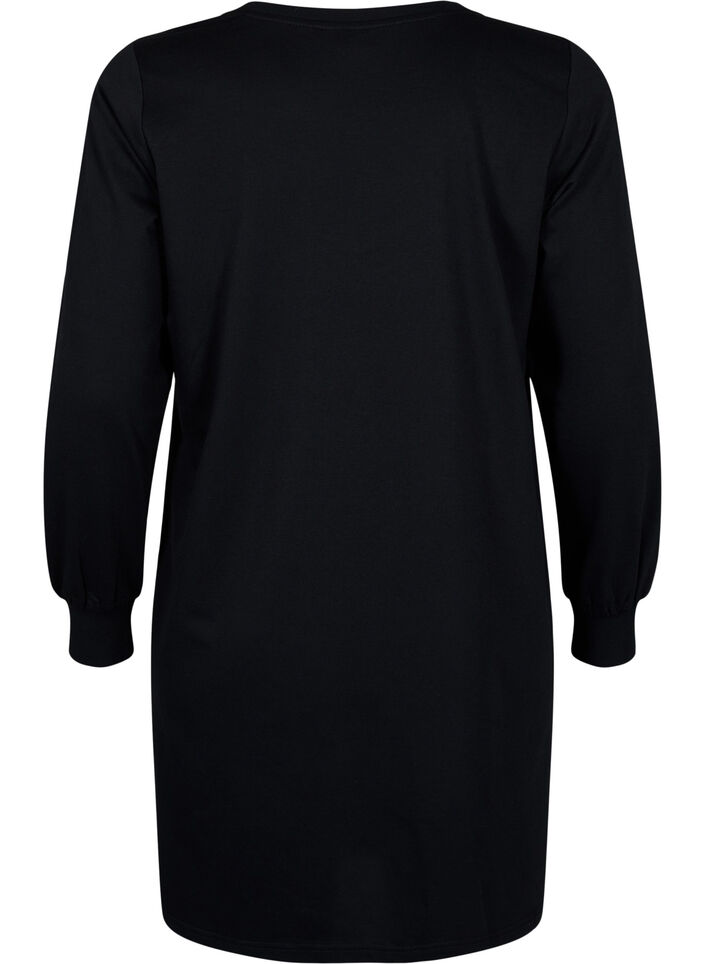 Korte sweat jurk met kanten detail, Black, Packshot image number 1