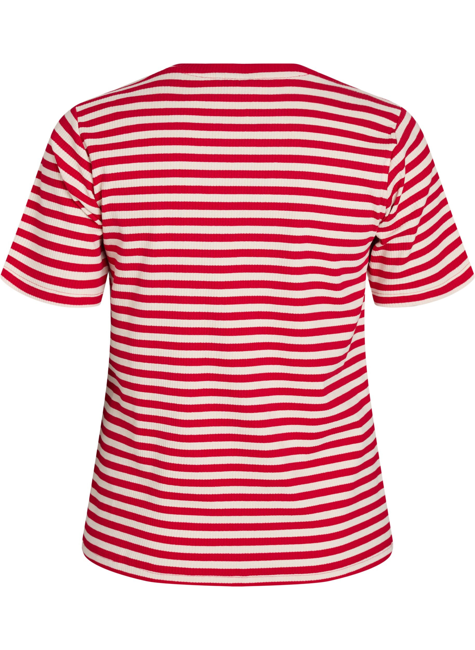 Zizzi Gestreept T-shirt met geribbelde textuur, Rood, Packshot image number 1