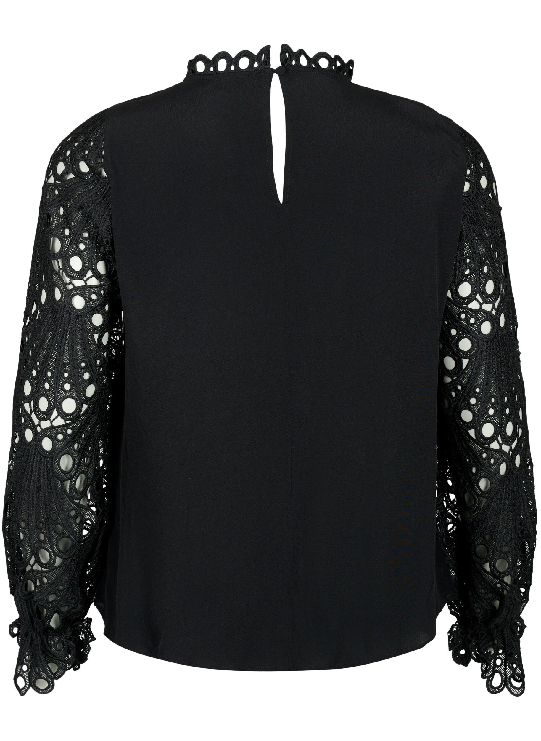 Zizzi Viscose blouse met crochet mouwen, Black, Packshot image number 1
