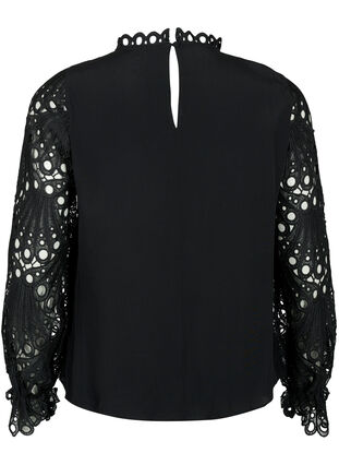 Viscose blouse met crochet mouwen, Black, Packshot image number 1
