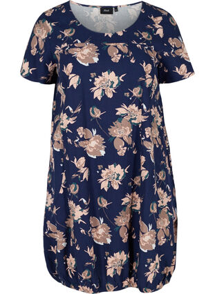 Katoenen jurk met korte mouwen en print, Blue Flower , Packshot image number 0