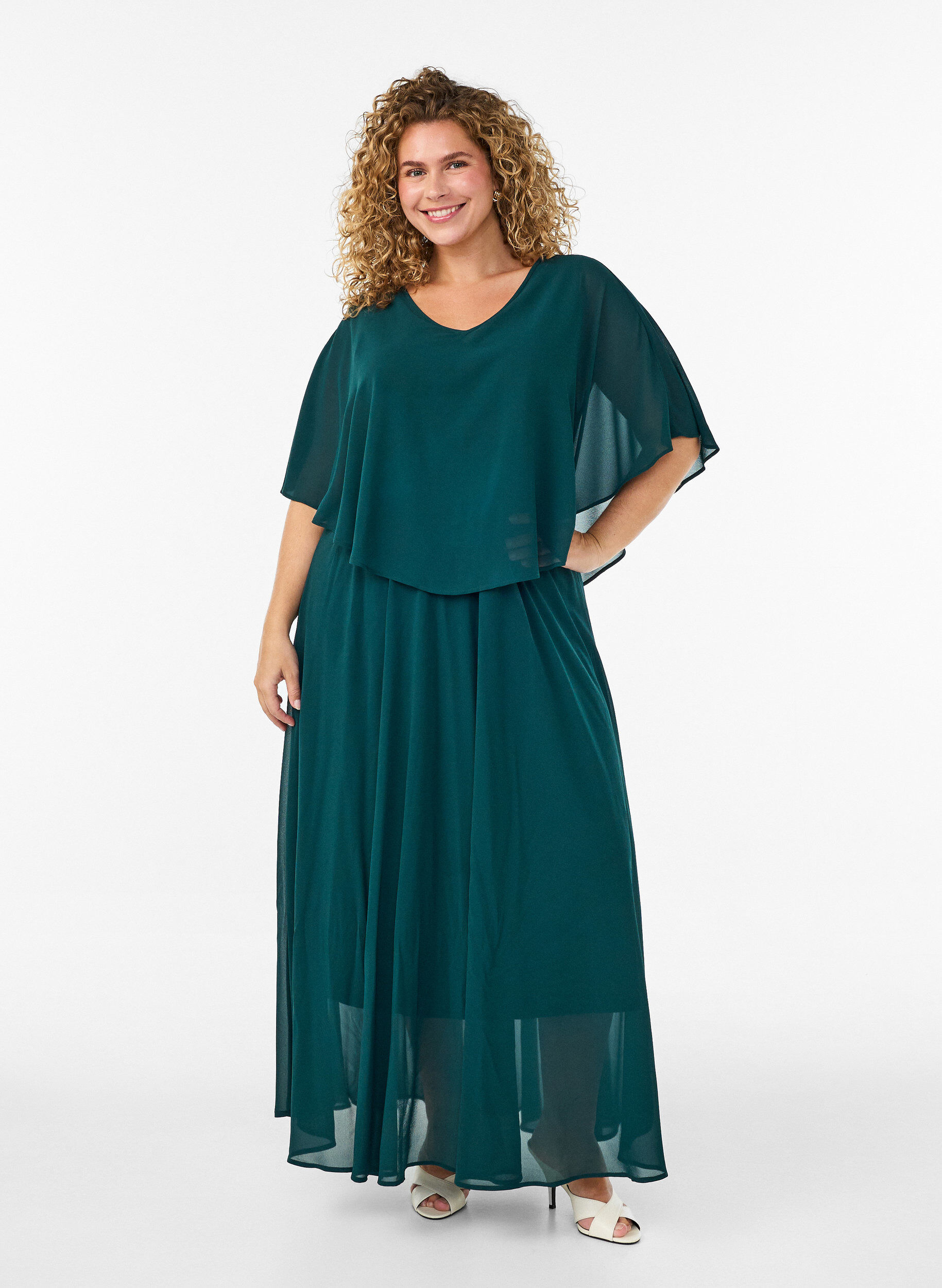 ZizziMaxijurk met korte mouwen en een A-vorm, Groen, Model image number 0