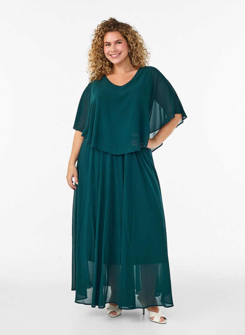 Maxijurk met korte mouwen en een A-vorm, Groen, Model image number 0