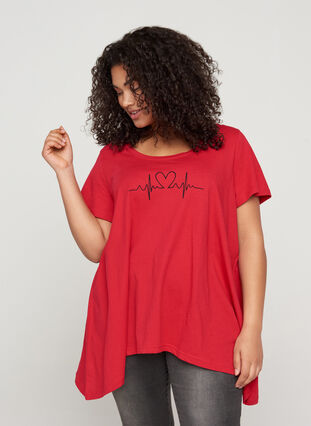 Katoenen t-shirt met korte mouwen en a-lijn, Lipstick Red HEART, Model image number 0