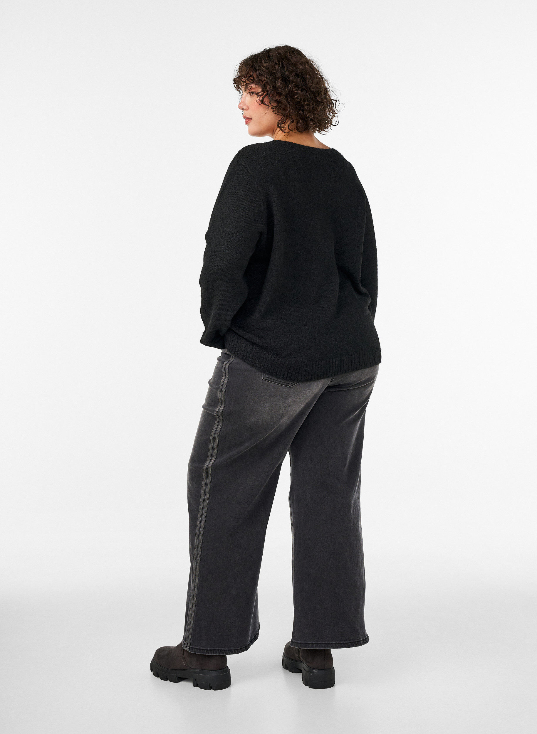 ZizziWide fit jeans met verticale denimdetails, Grijs, Model image number 1