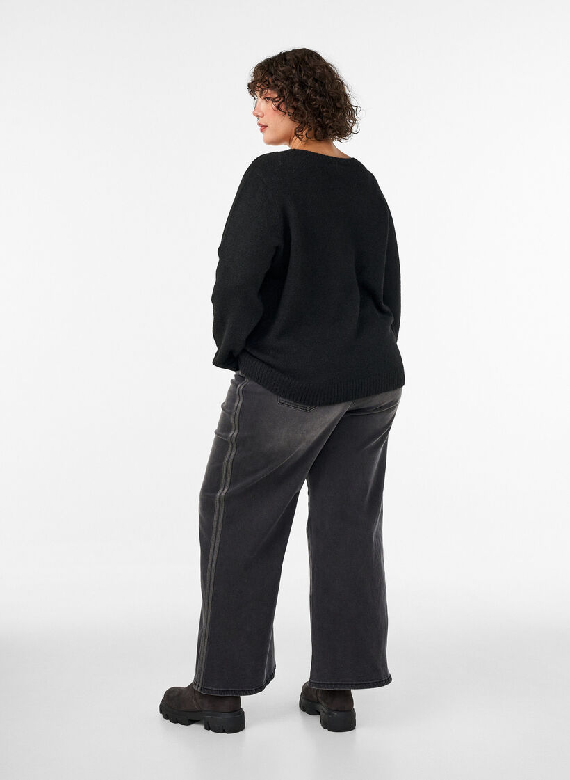 Wide fit jeans met verticale denimdetails, Grijs, Model image number 1