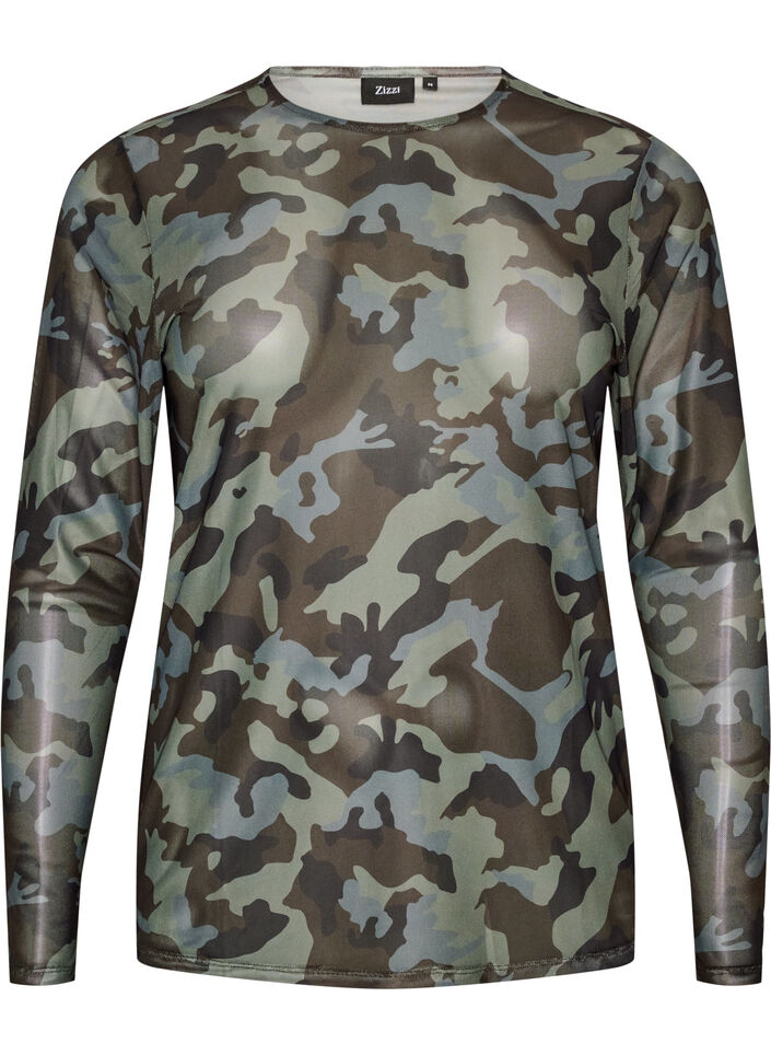 Mesh blouse met print, Groen, Packshot image number 0