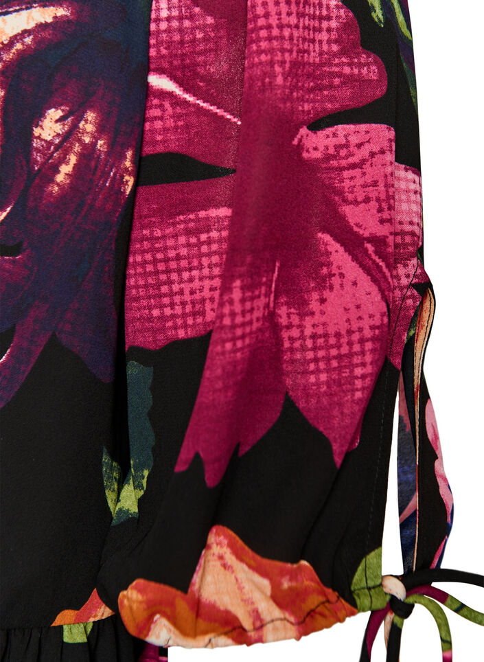 Blouse met bloemenprint en peplum, Zwart, Packshot image number 3