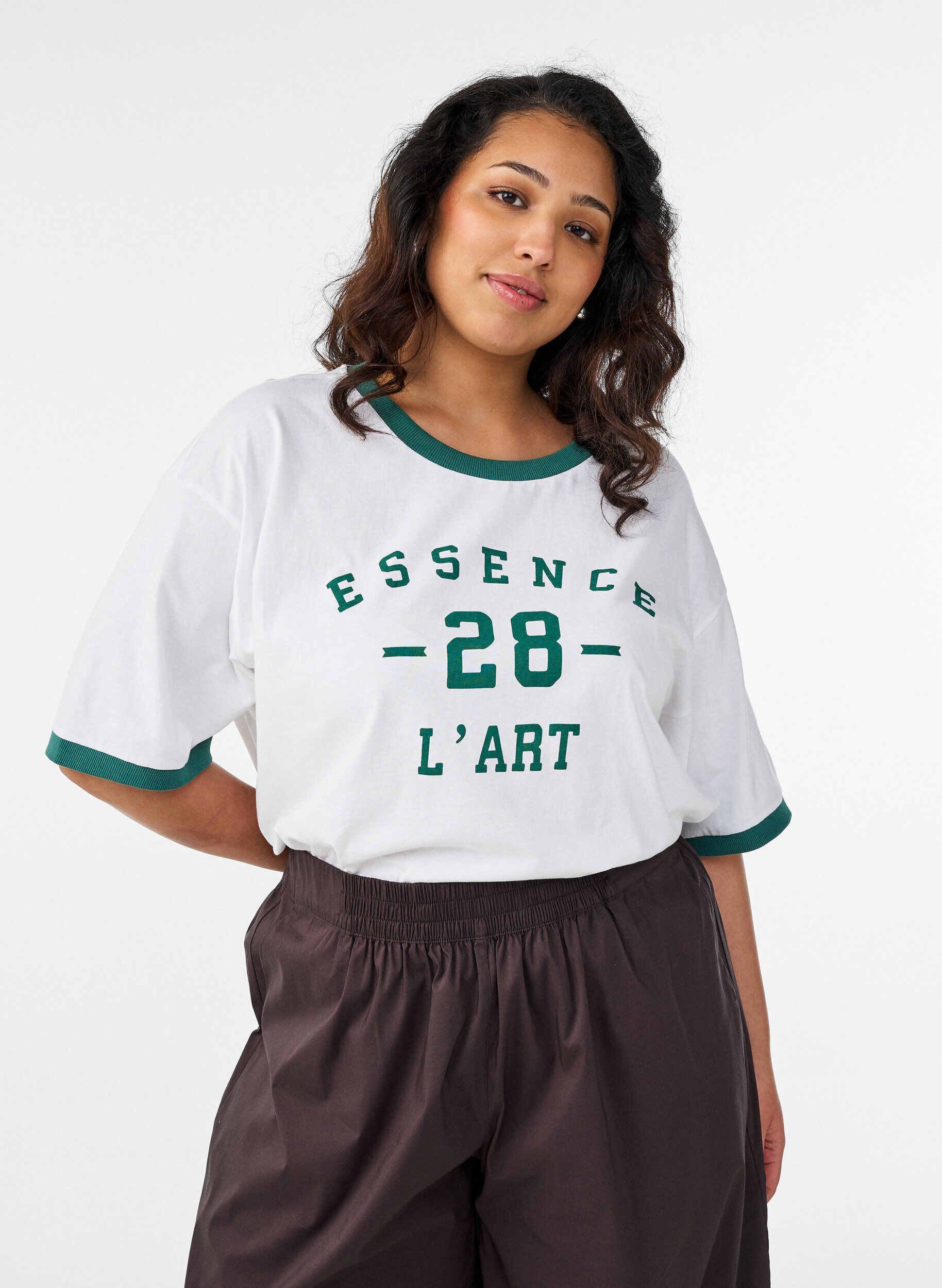 Katoenen T-shirt met tekstprint en boxy fit, Wit, Model