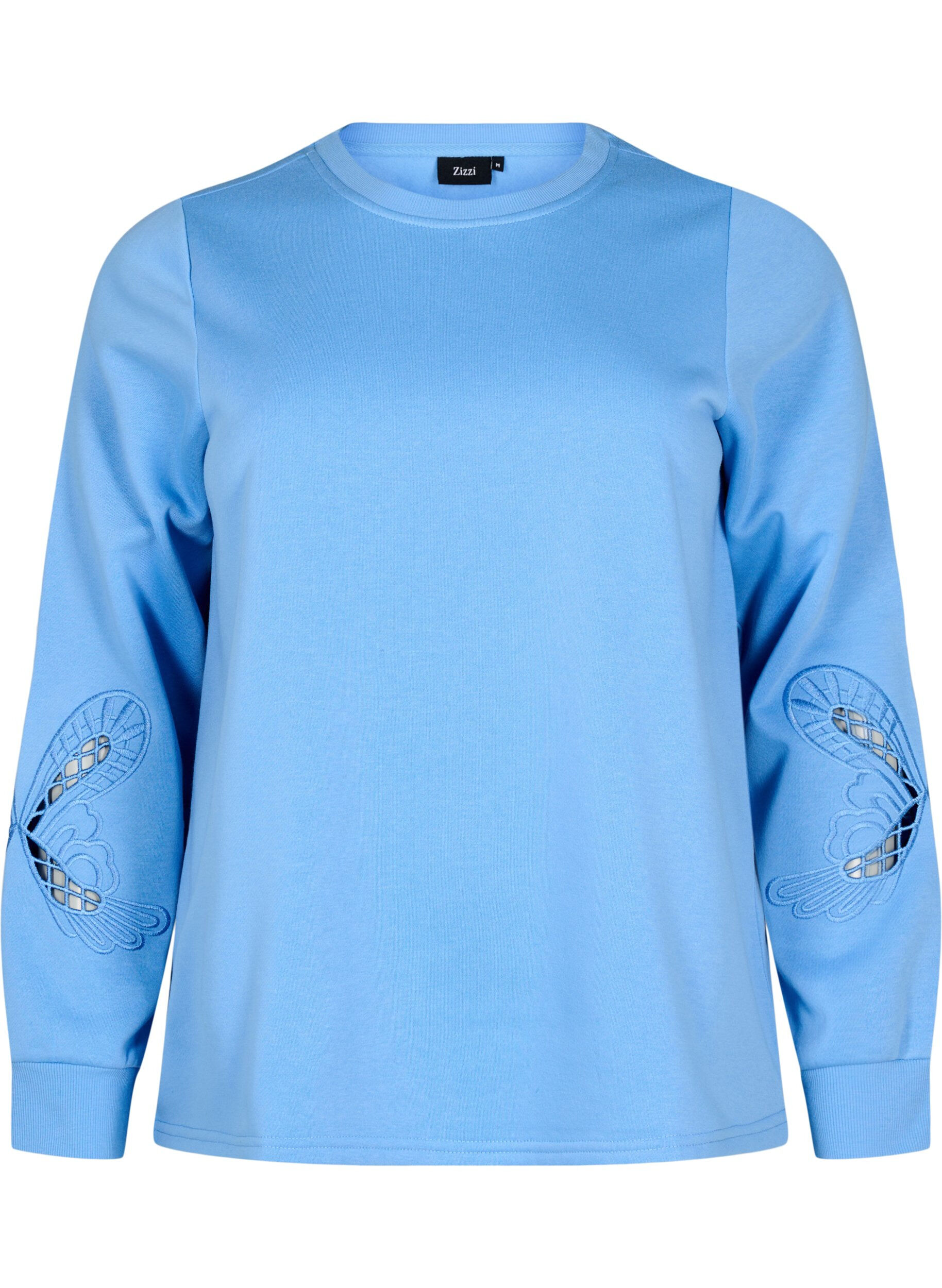 Zizzi Sweatshirt met geborduurde uitsneden, Della Robbia Blue, Packshot image number 0