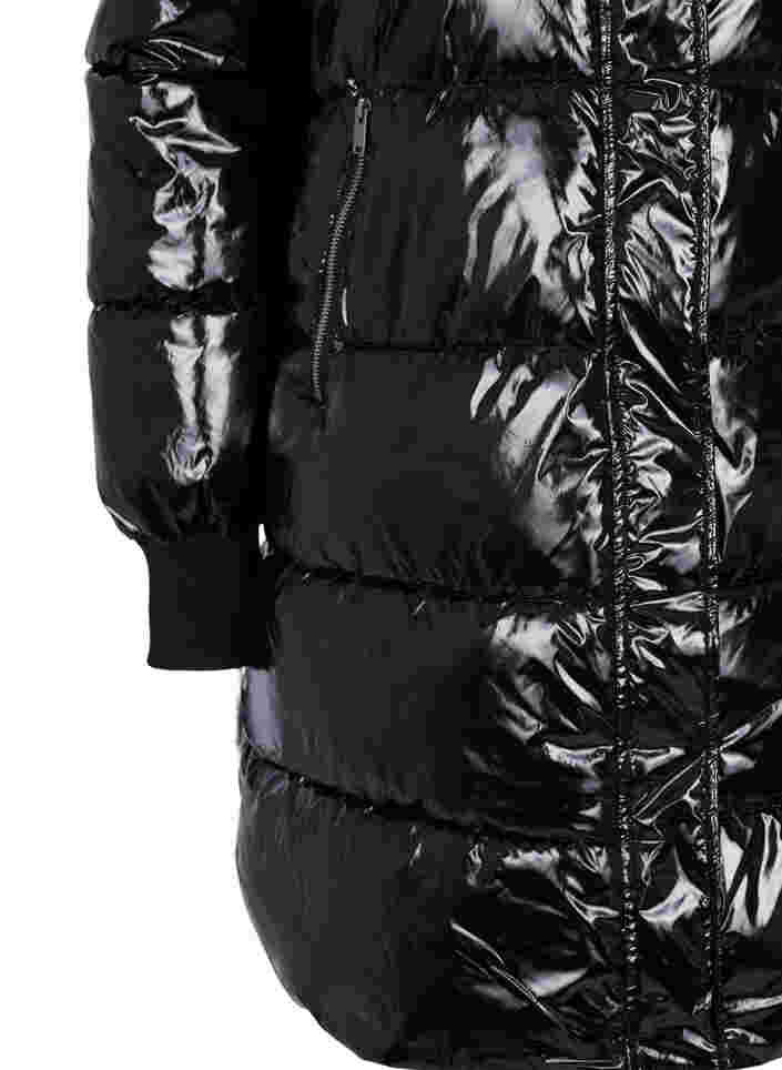 Glanzende winterjas met rits- en knoopsluiting, Black, Packshot image number 3