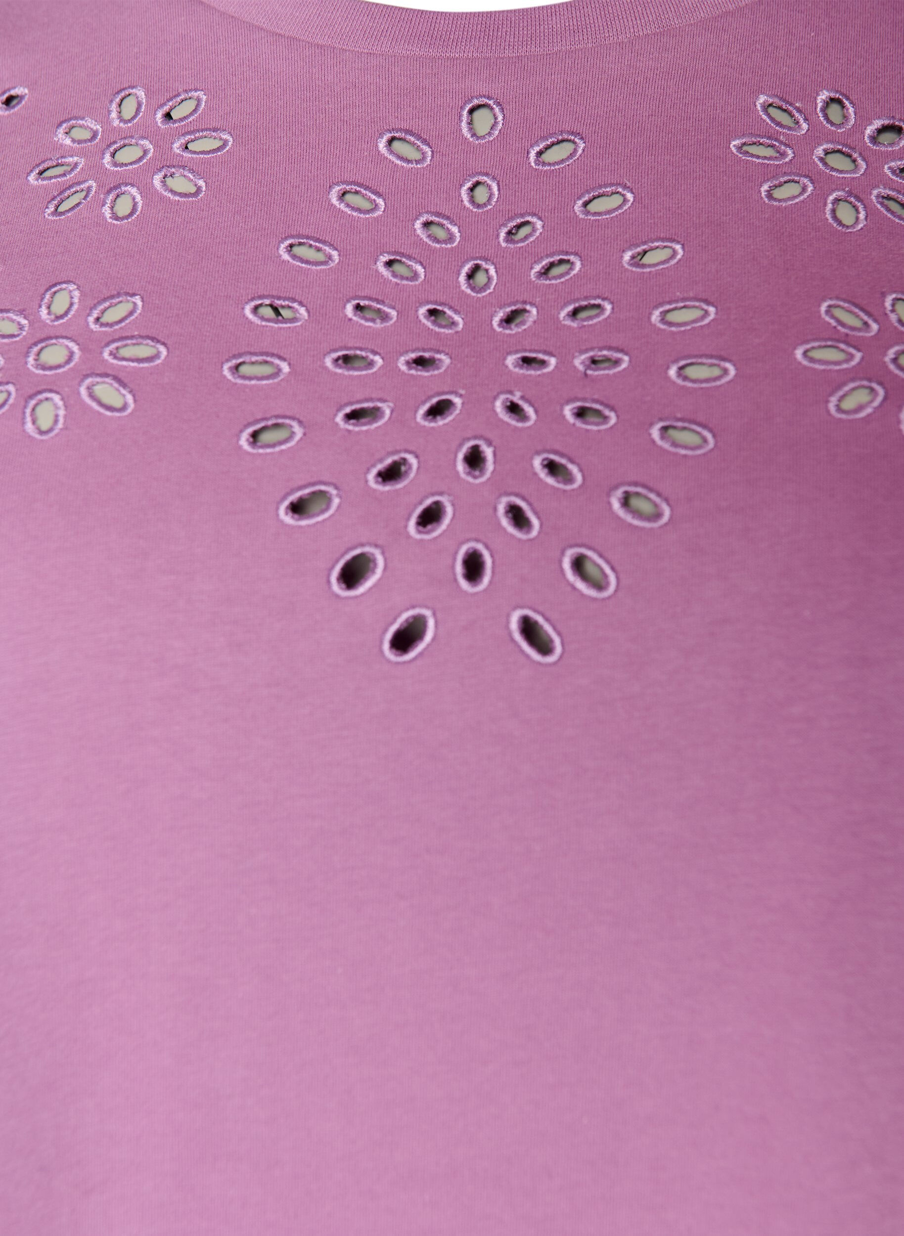 ZizziT-shirt van biologisch katoen met open broderie, Paars, Packshot image number 2