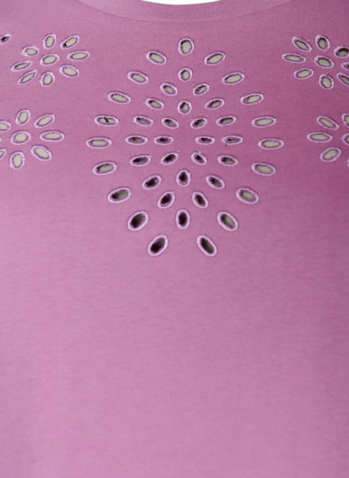 T-shirt van biologisch katoen met open broderie, Paars, Packshot image number 2